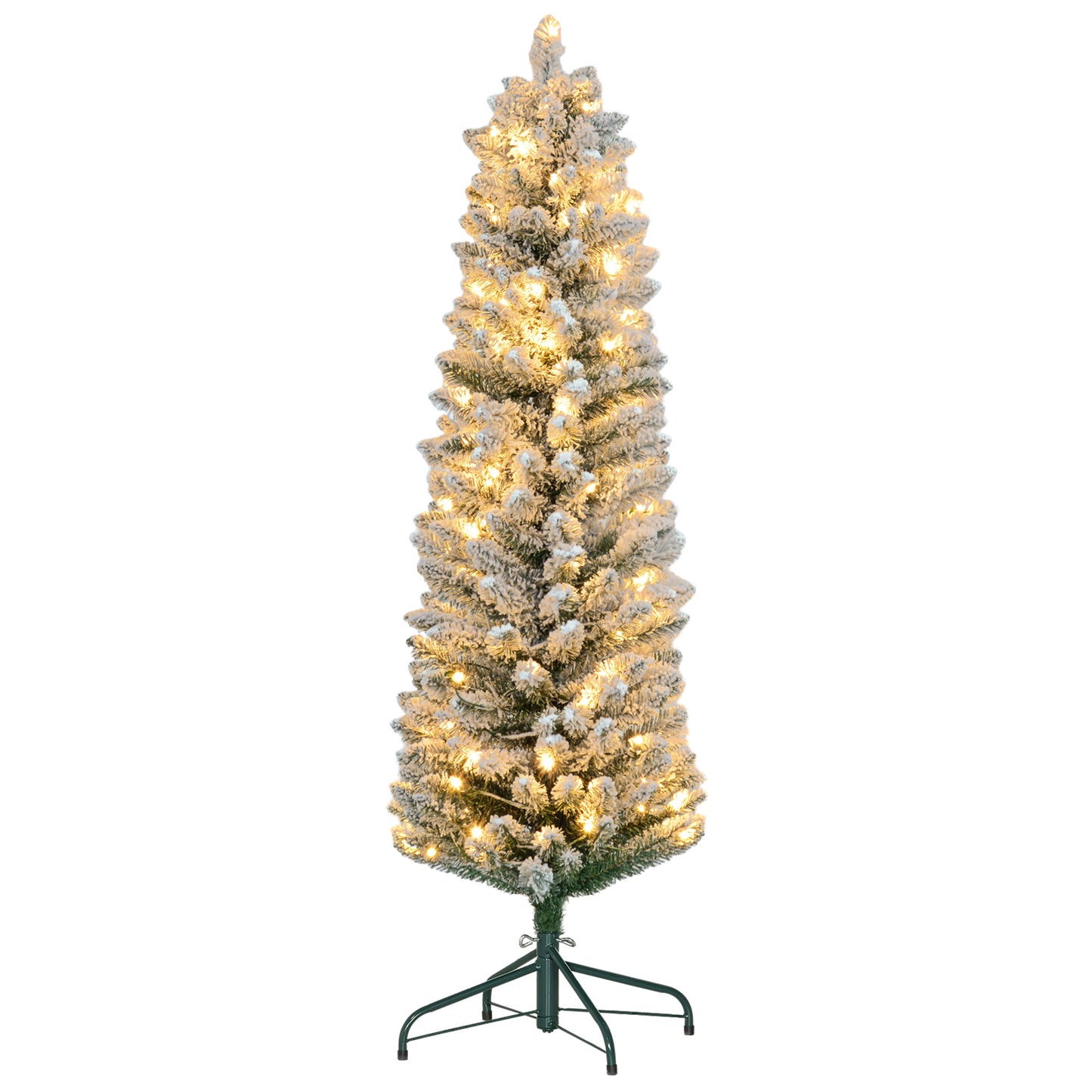 HOMCOM Árbol de Navidad 150 cm Árbol de Navidad Artificial Nevado con 120 Luces LED 263 Ramas y Soporte de Metal Árbol de Navideño para Salón Verde y Blanco