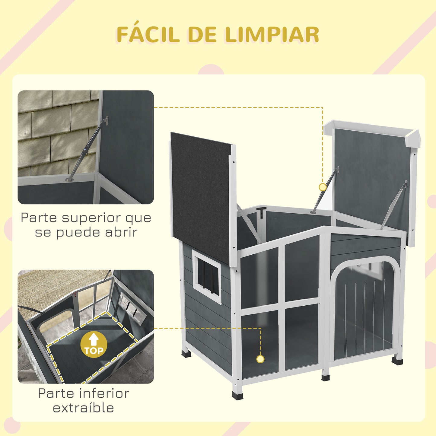 PawHut Caseta para Perros Casa para Perros Pequeños de Madera con Techo Abatible Frontal de Acrílico Puerta con Cortina y Fondo Extraíble 101x66,5x70,5 cm Gris Oscuro