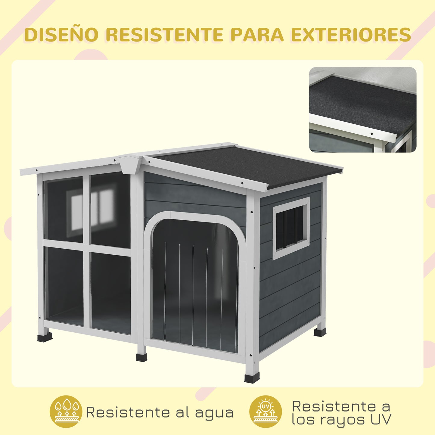 PawHut Caseta para Perros Casa para Perros Pequeños de Madera con Techo Abatible Frontal de Acrílico Puerta con Cortina y Fondo Extraíble 101x66,5x70,5 cm Gris Oscuro