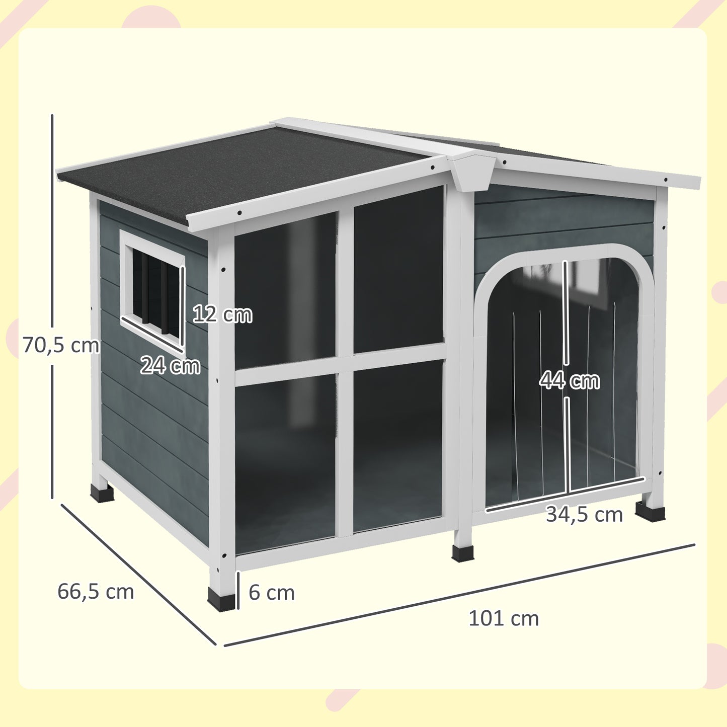 PawHut Caseta para Perros Casa para Perros Pequeños de Madera con Techo Abatible Frontal de Acrílico Puerta con Cortina y Fondo Extraíble 101x66,5x70,5 cm Gris Oscuro