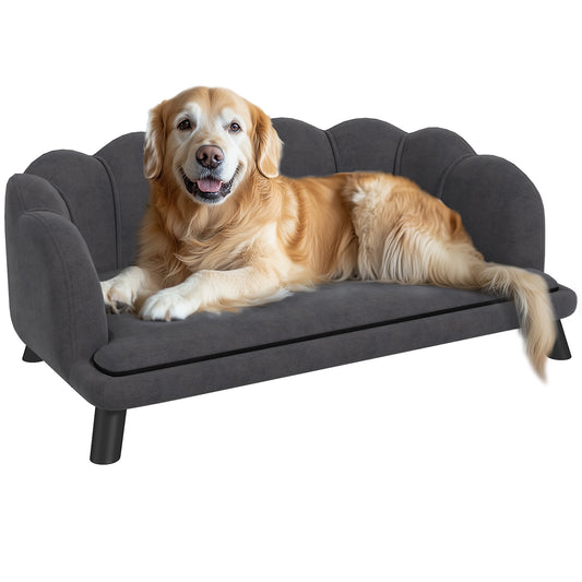 PawHut Sofá para Perros Medianos Sofá Cama para Mascotas Gatos Tapizado en Terciopelo con Patas de Madera Carga 25 kg 98,5x60,5x35,5 cm Gris Oscuro