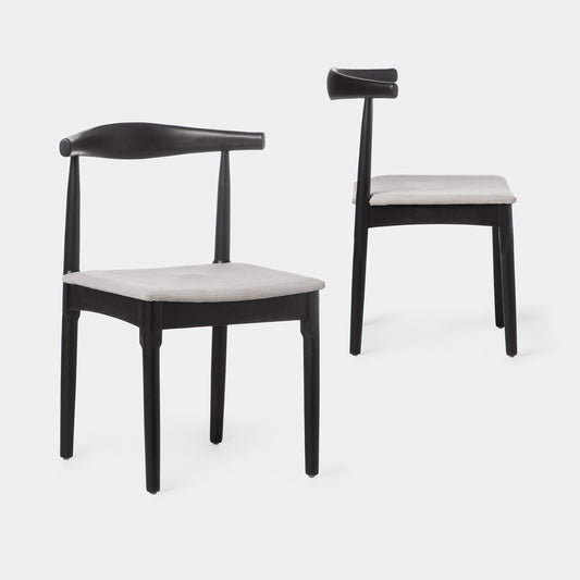 Pack 2 sillas de comedor en madera de hevea color negro y asiento tapizado gris Nira -  Klast