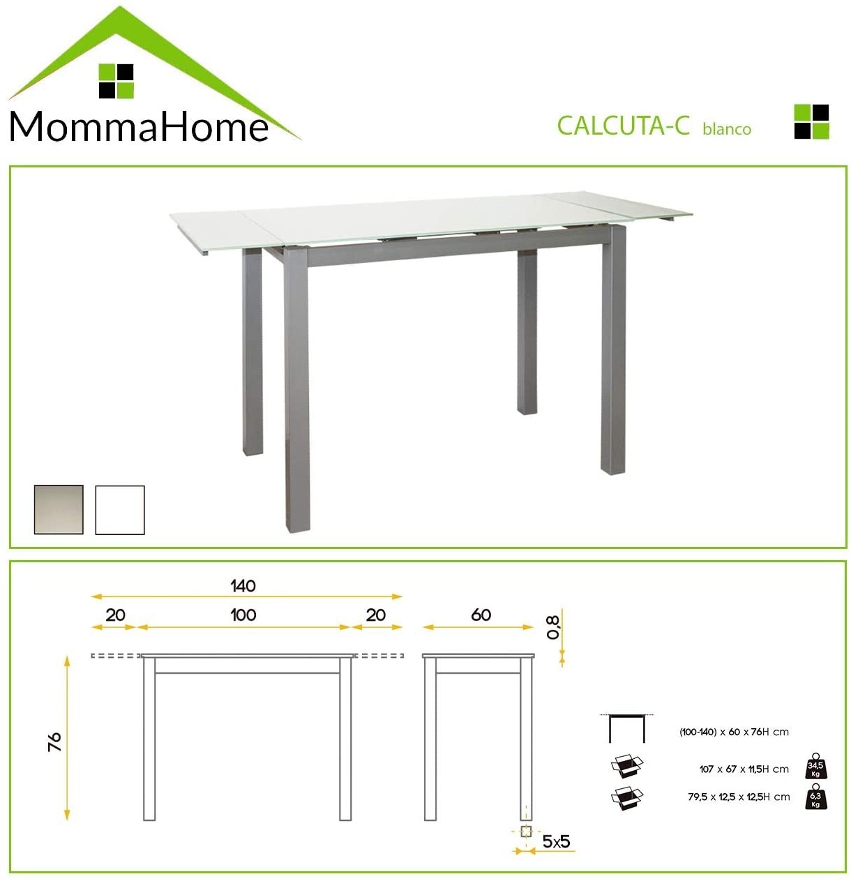 Pack Mesa de cocina Calcuta + 4 Sillas Sidney - Momma Home