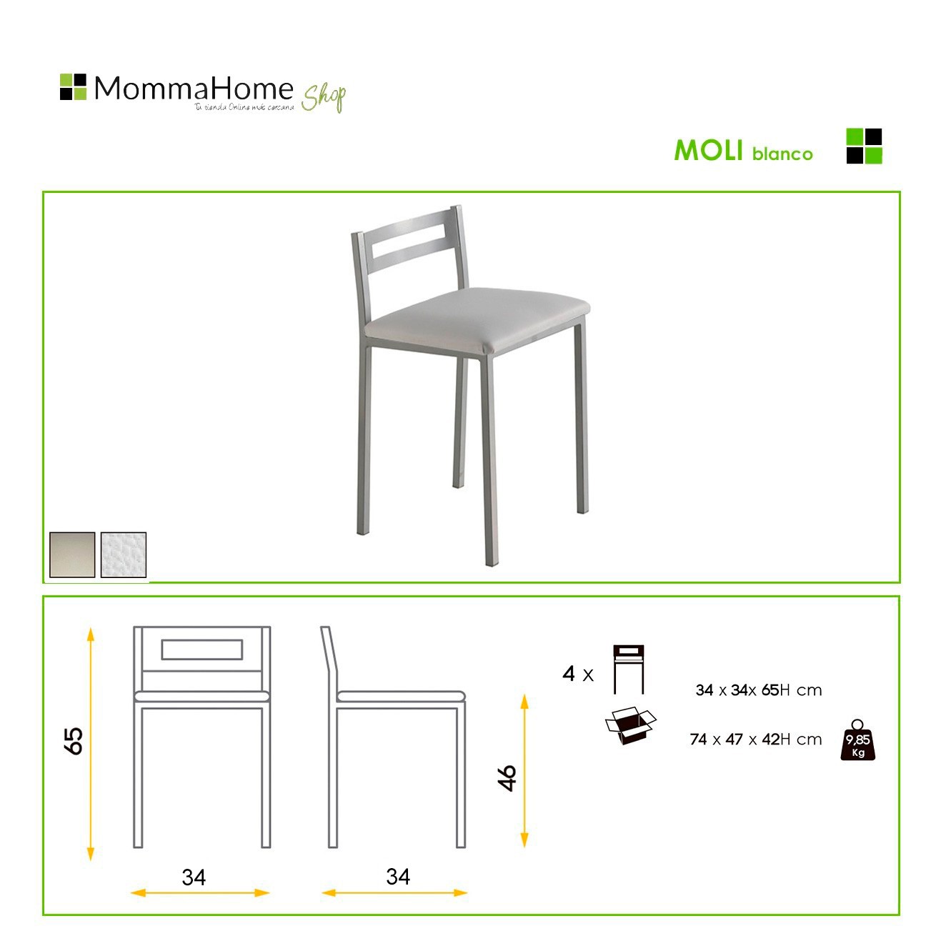 Pack Mesa de Cocina Calcuta + 2 Taburetes Moli - Momma Home