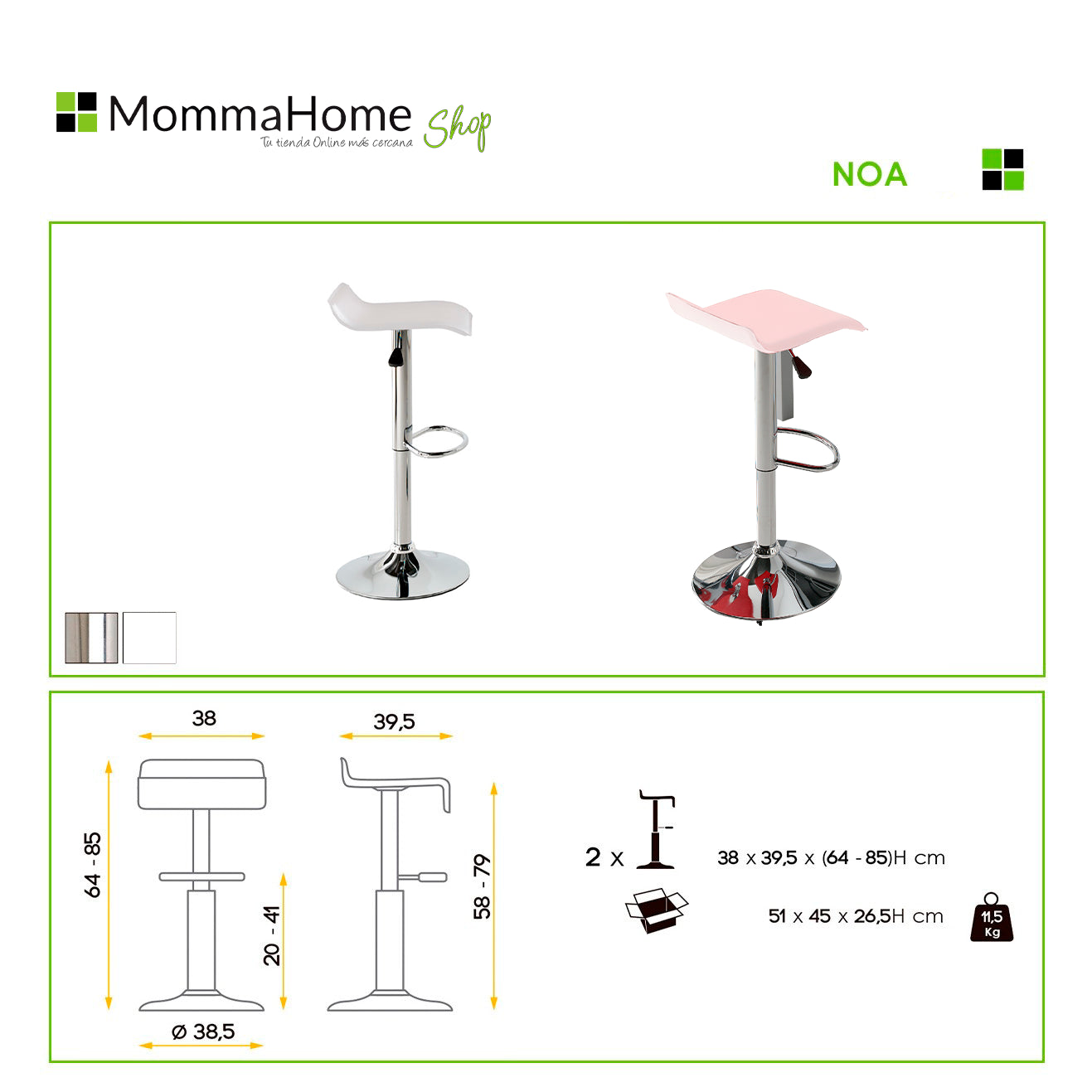 Pack Mesa de Cocina Calcuta + 2 taburetes Noa - Momma Home