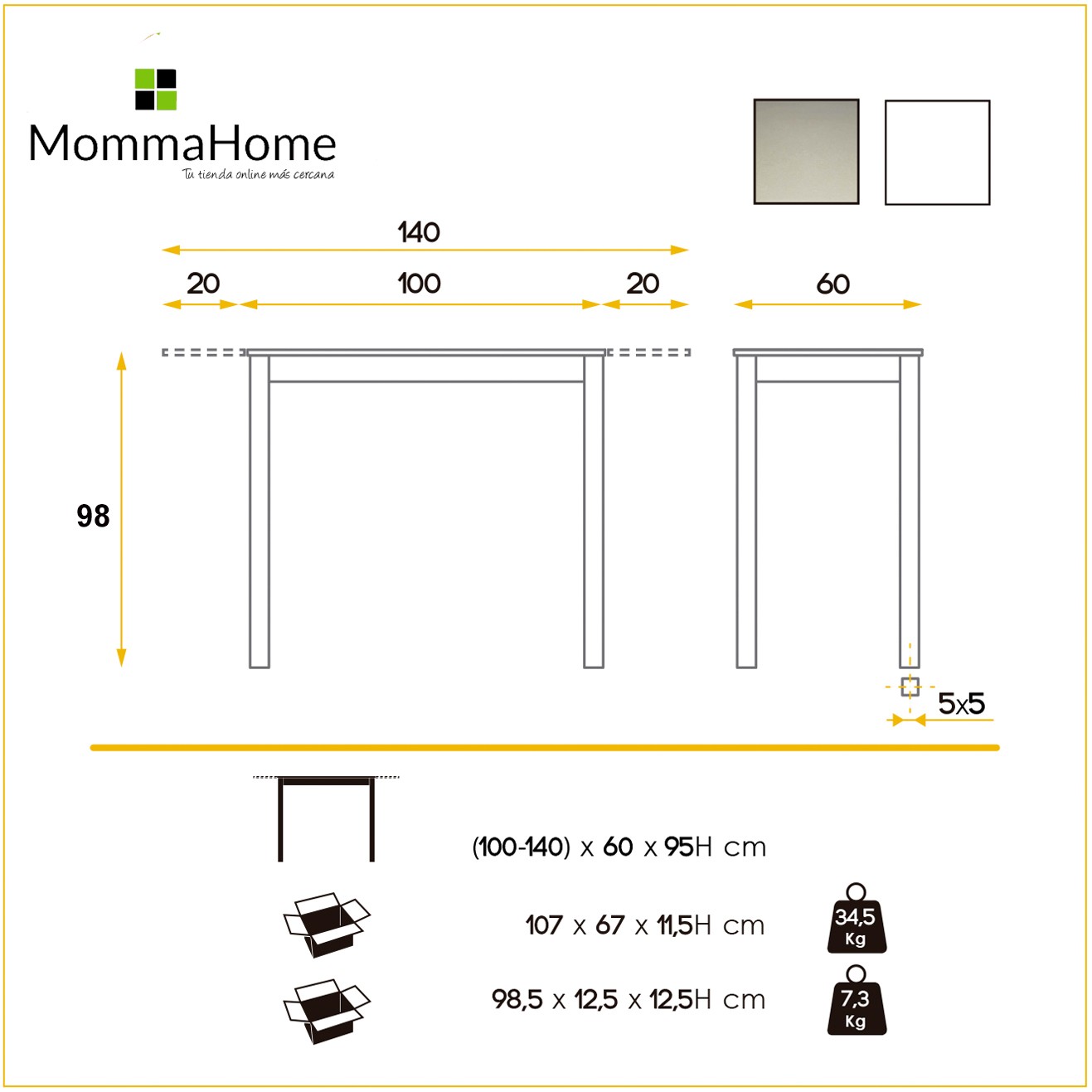 Pack Mesa de Cocina Calcuta + 2 taburetes Noa - Momma Home