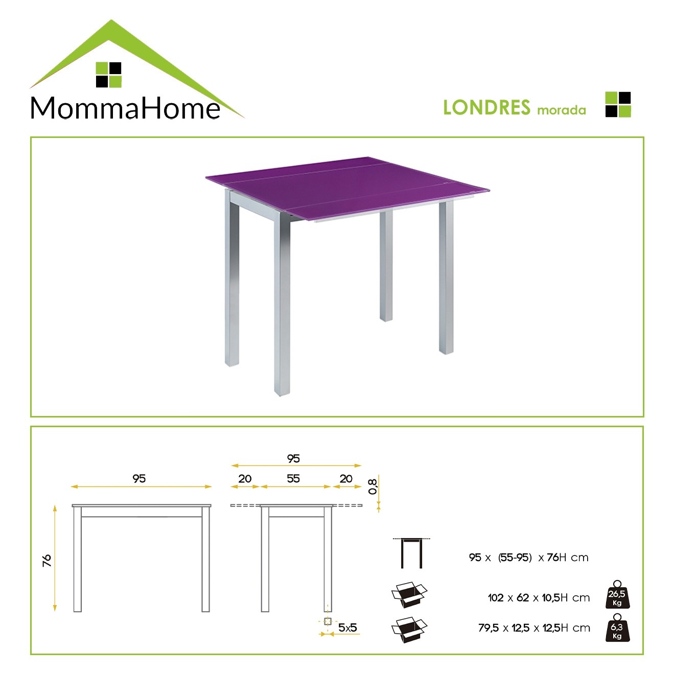 Pack Mesa de cocina Londres + Sillas Pamis - Momma Home