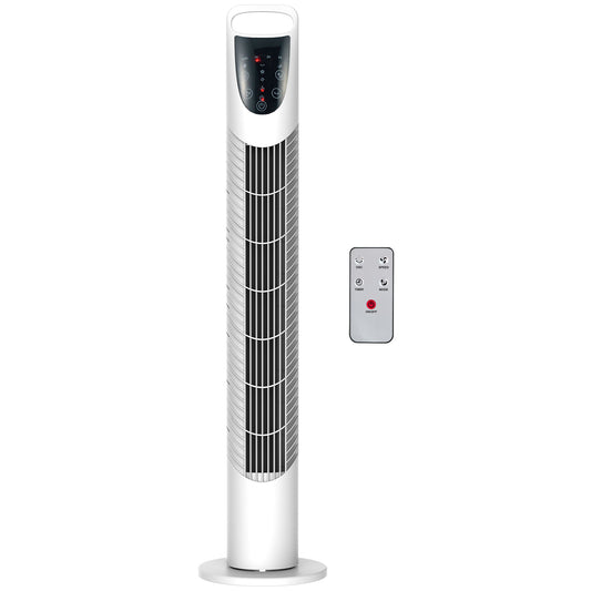 HOMCOM Ventilador de Torre Ventilador Vertical 40W con Mando a Distancia 3 Velocidades Temporizador 7,5h Oscilante 70° Ø18x78,5 cm Blanco