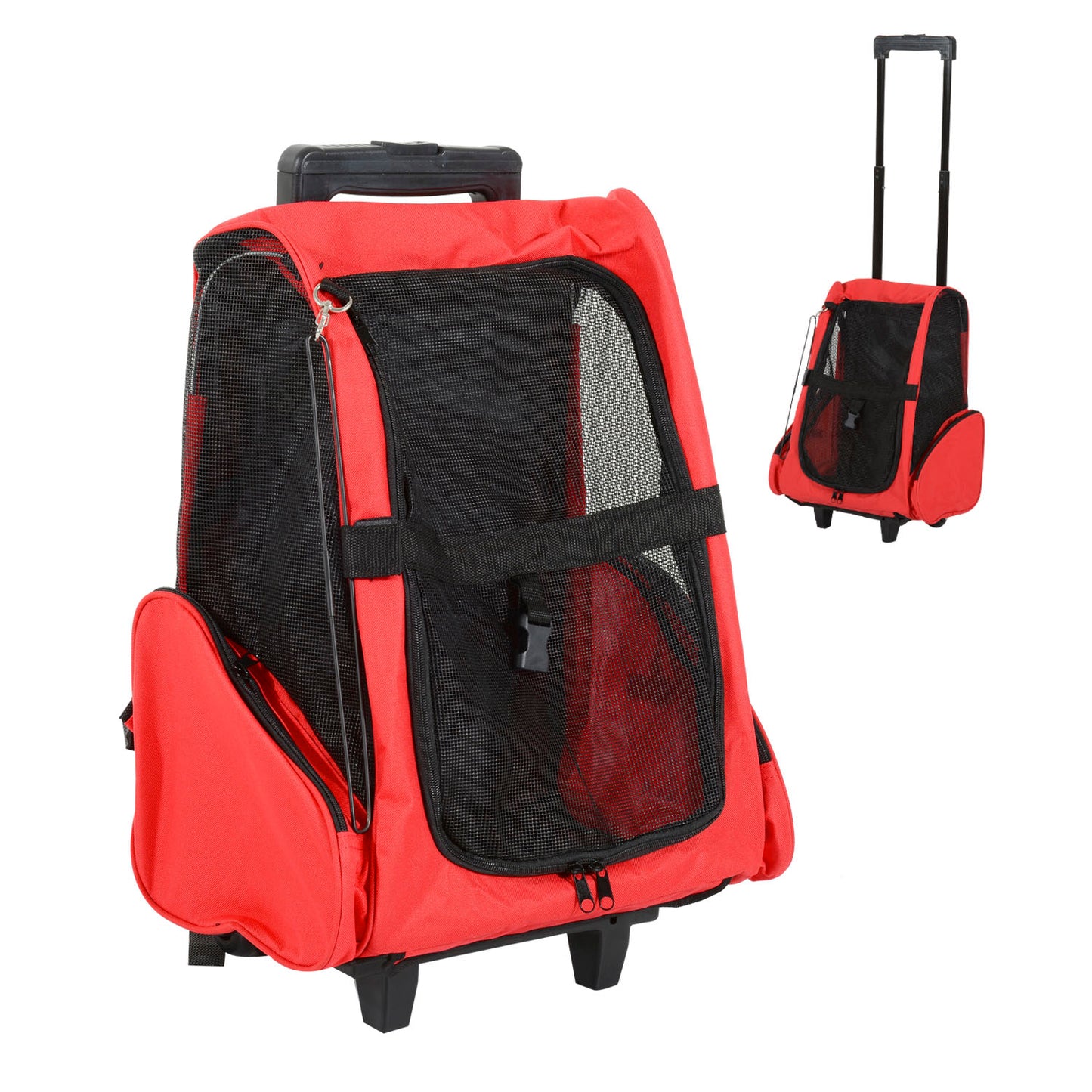 PawHut Transportin Carrito Perro 2 en 1 Mochila Carrito 42x25x55 cm Mascotas Perro Gato Rojo