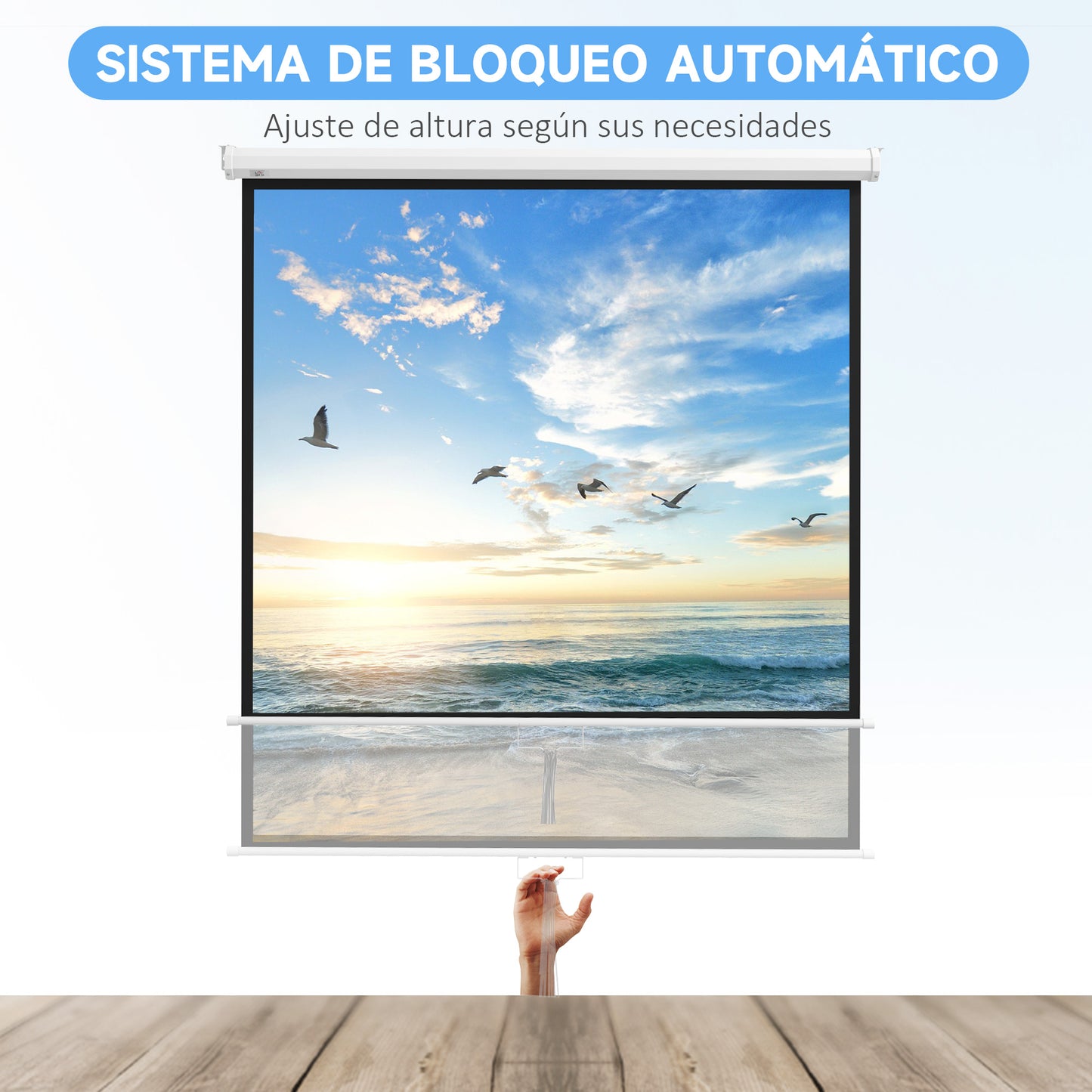 HOMCOM Pantalla de Proyector Manual 99 Pulgadas Pantalla de Proyección Portátil Formato 1:1 para Interior y Exterior Cine en Casa Patio 178x178 cm Blanco