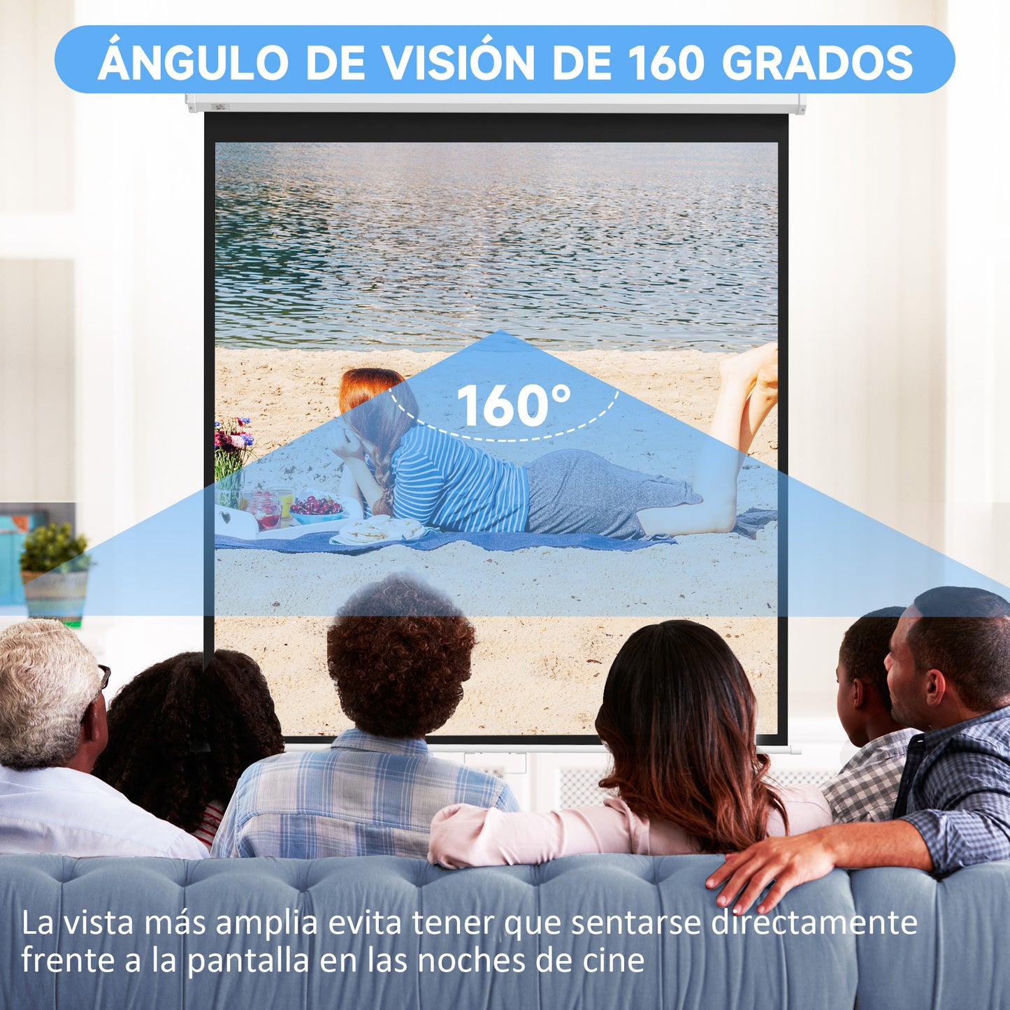 HOMCOM Pantalla de Proyector Manual 99 Pulgadas Pantalla de Proyección Portátil Formato 1:1 para Interior y Exterior Cine en Casa Patio 178x178 cm Blanco