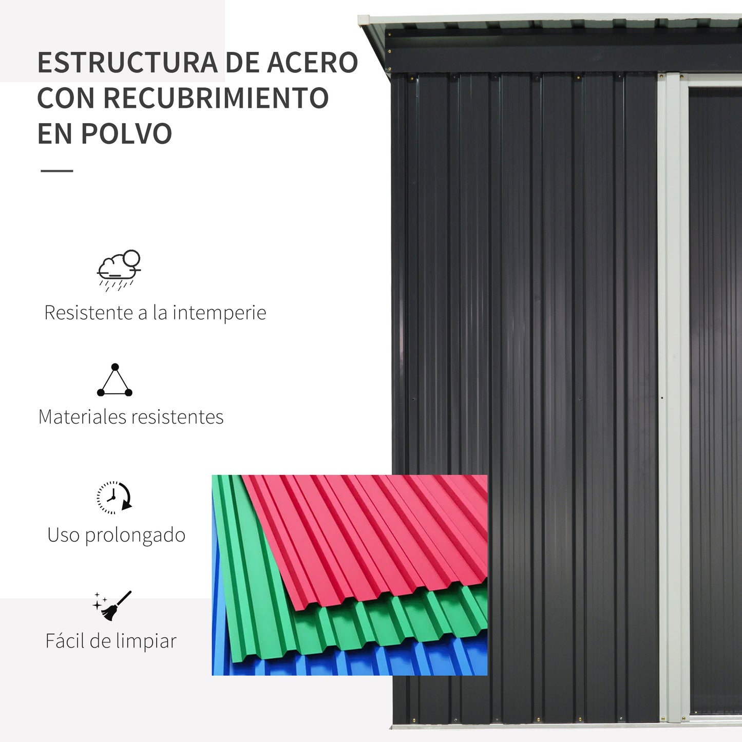 Outsunny Cobertizo de Jardín Exterior 1,16 m² 163x89x182 cm Caseta Metálica para Herramientas con Puerta Corredera y Techo Inclinado para Terraza Patio Negro