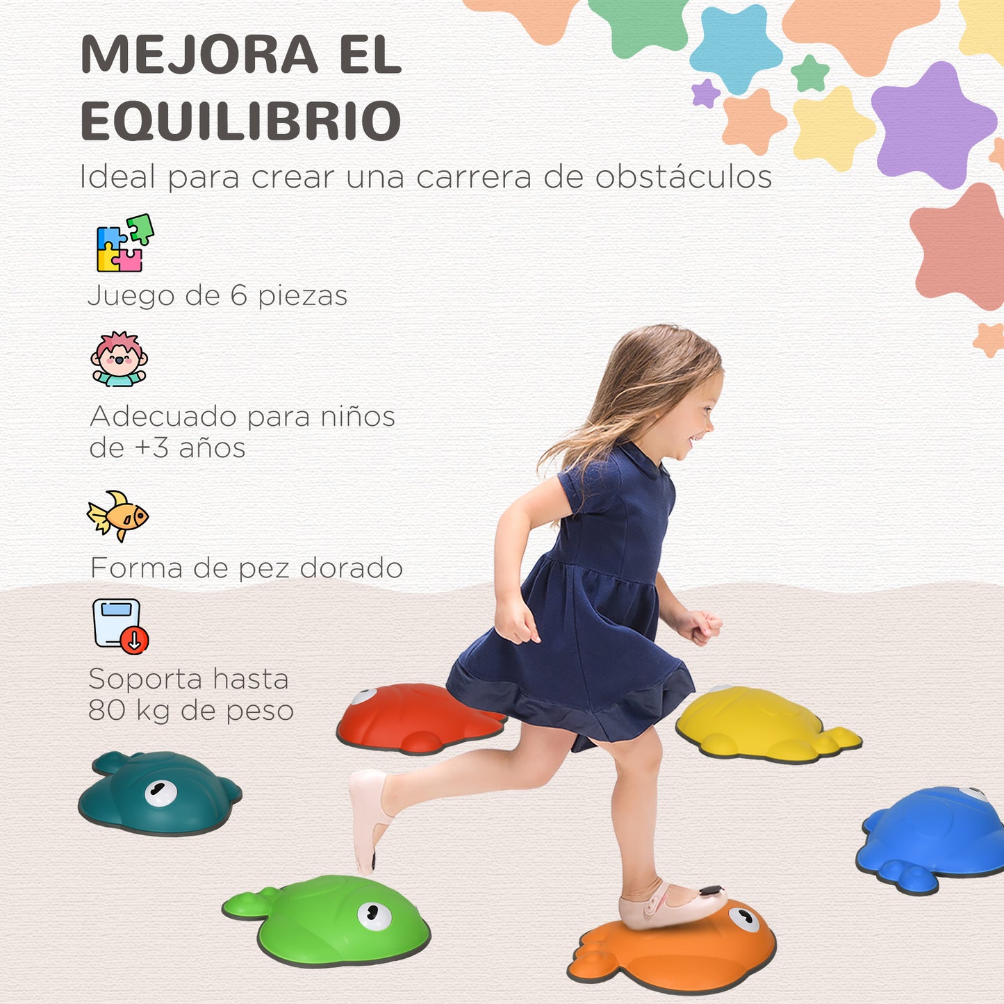 AIYAPLAY Piedras de Equilibrio para Niños de +3 Años Conjunto de 6 Piezas Bloques de Equilibrio Apilables con Borde Antideslizante Forma de Pez Dorado para Entrenamiento de Equilibrio Multicolor