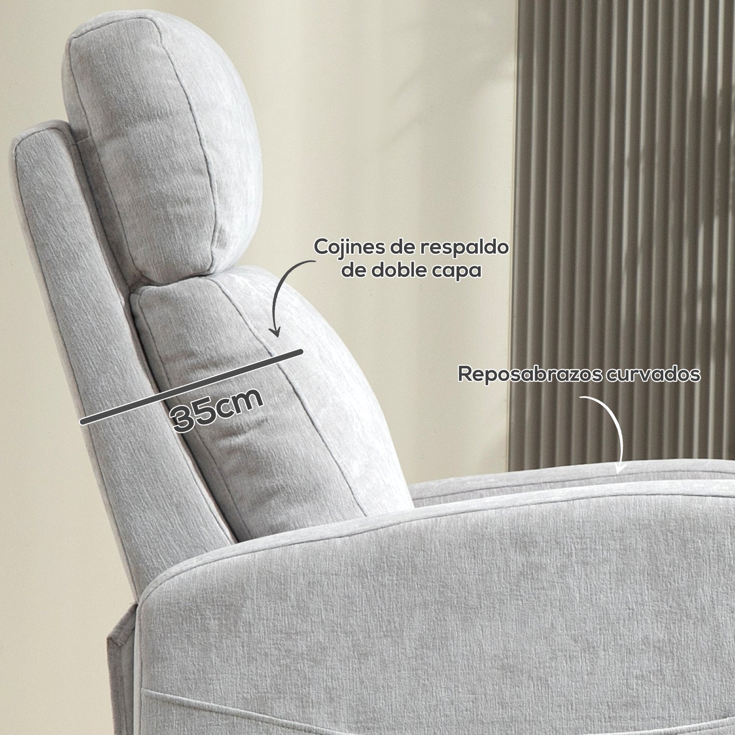 HOMCOM Sillón Relax Reclinable Manual Sillón Relax Tapizado en Lino Sintético con Reposapiés y Bolsillo Lateral Carga 120 kg Sillón Reclinable para Dormitorio Oficina Gris Claro