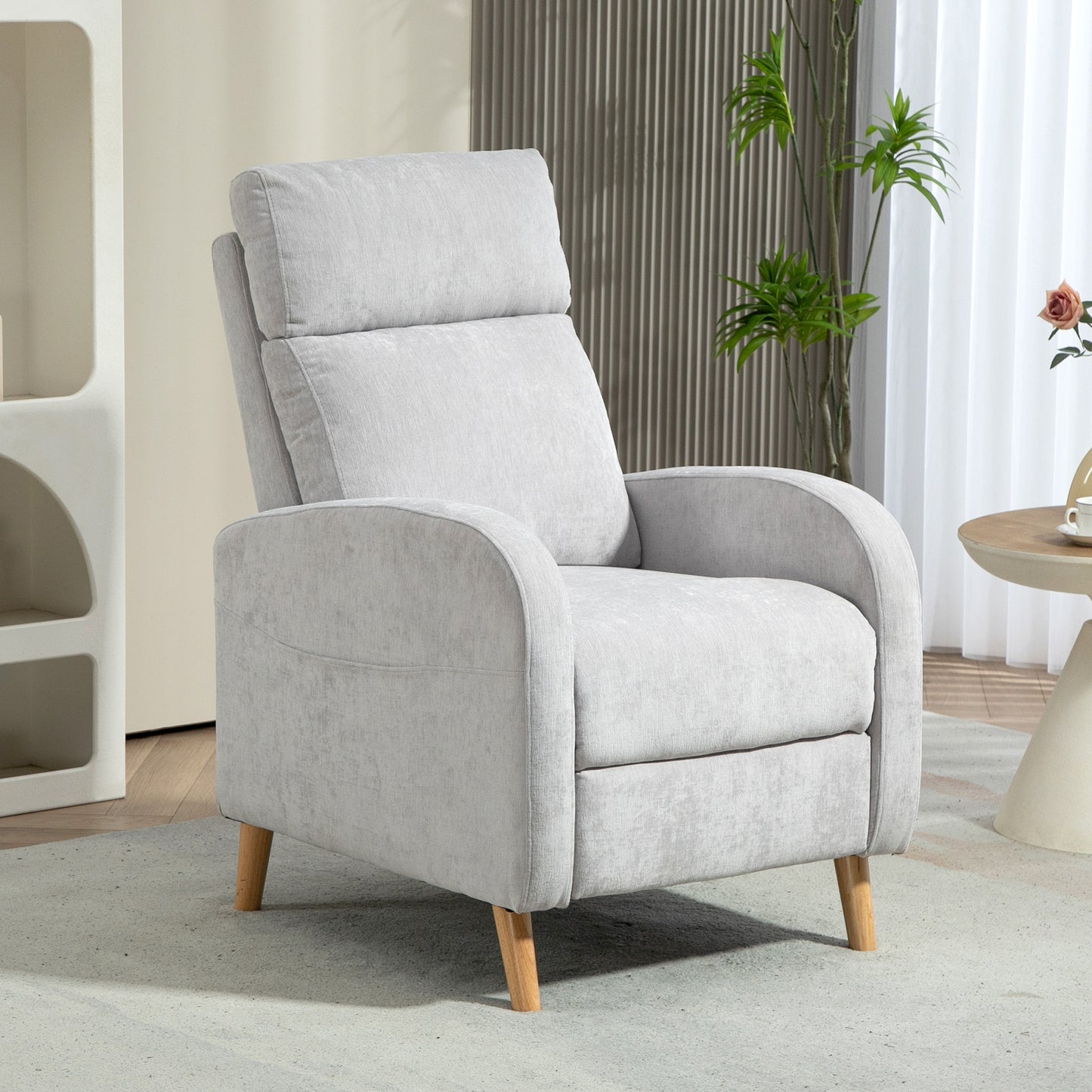 HOMCOM Sillón Relax Reclinable Manual Sillón Relax Tapizado en Lino Sintético con Reposapiés y Bolsillo Lateral Carga 120 kg Sillón Reclinable para Dormitorio Oficina Gris Claro