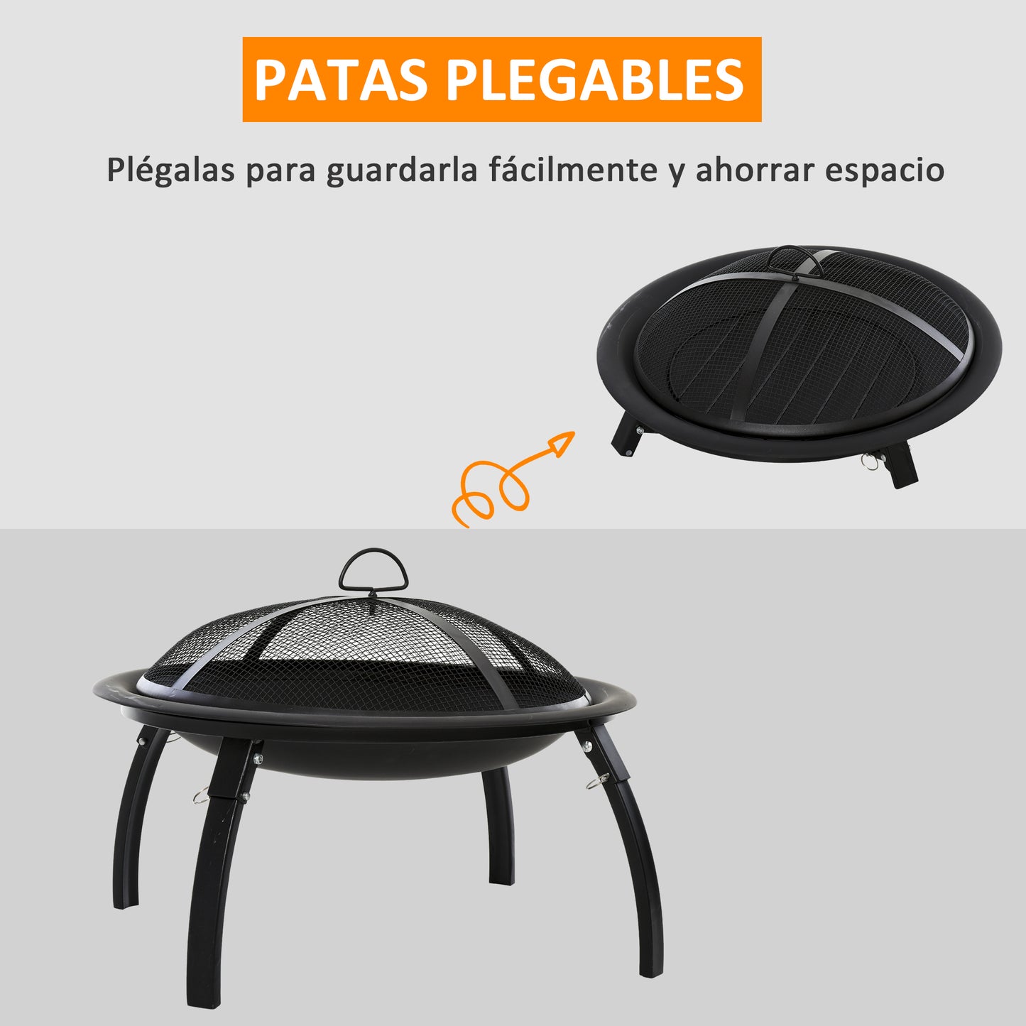 Outsunny Brasero Exterior Ø55 cm Chimenea Hoguera Portátil para Calefacción Barbacoa Terraza Patio Camping Jardín con Cubierta de Malla Atizador de Fuego Negro