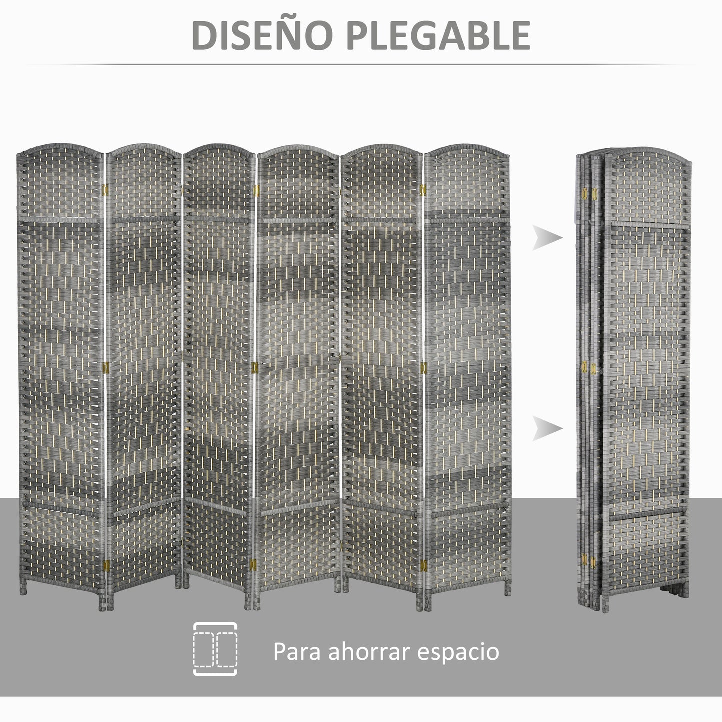 HOMCOM Separador de Ambientes Biombo Plegable 270x180 cm Pantalla de Privacidad de Polipropileno para Oficina Dormitorio Gris Mixto