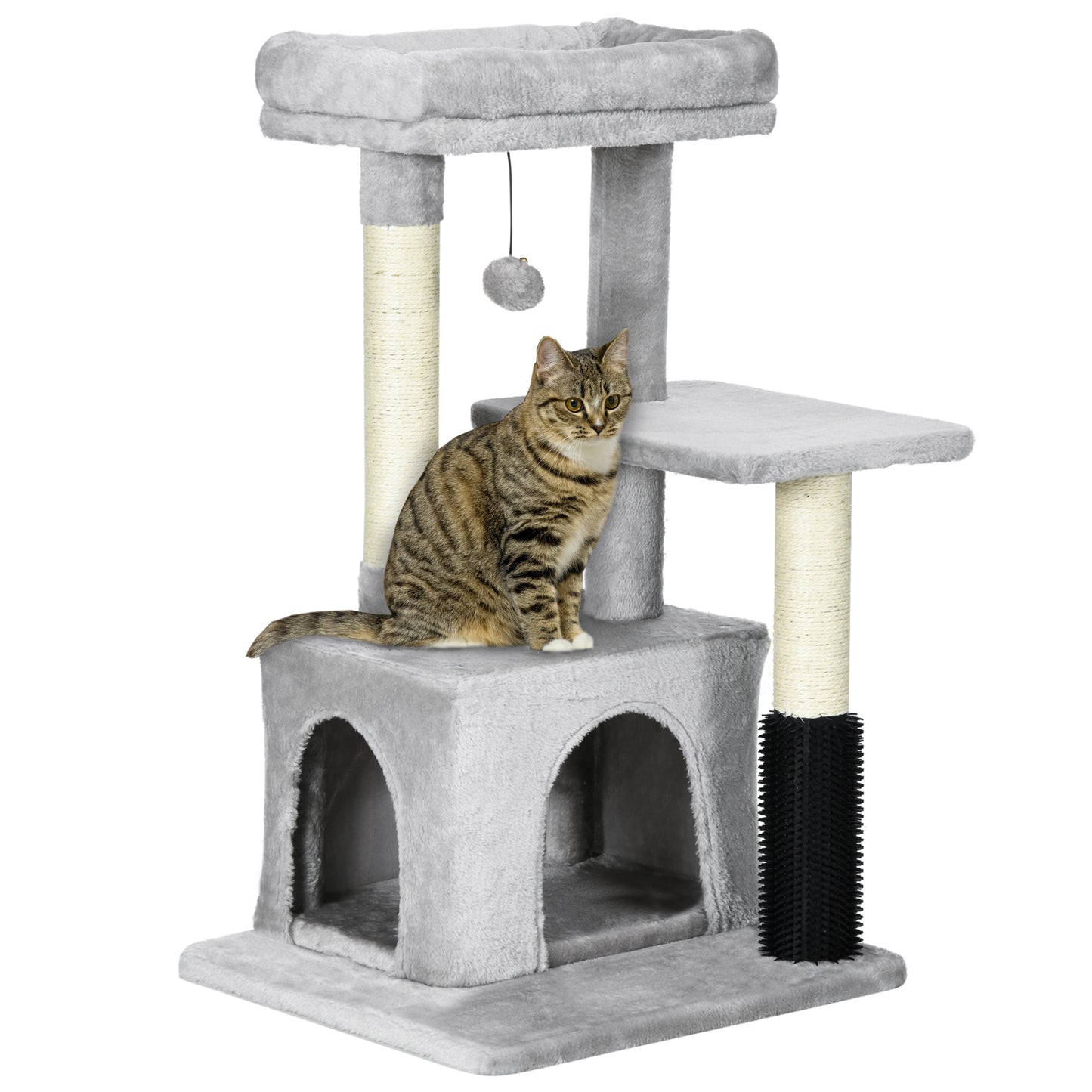 PawHut Árbol Rascador para Gatos Medianos Altura 85 cm Árbol para Gatos con Nido Plataforma Bola Colgante Juguete Rascador y Postes de Sisal 48x48x85 cm Gris