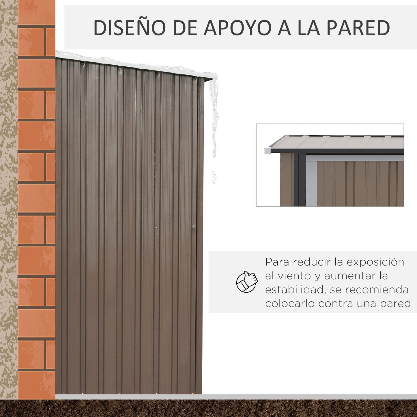 Outsunny Caseta de Jardín 1,07 m² 142x84x189 cm Cobertizo Exterior Metálico con Puerta Cerradura y Orificios de Drenaje para Almacenamiento de Herramientas Marrón