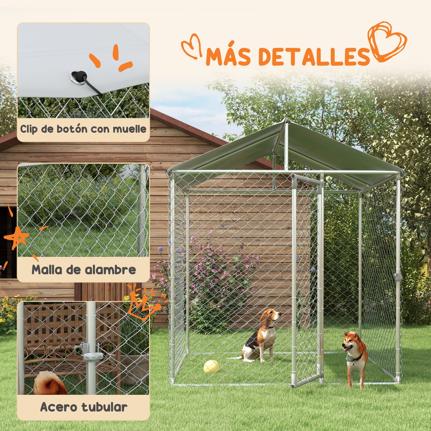 PawHut Perrera Jaula de Exterior para Perros Medianos Parque para Perros con Cerradura Marco de Acero Toldo Impermeable y Anti-UV 200x200x237 cm Plata