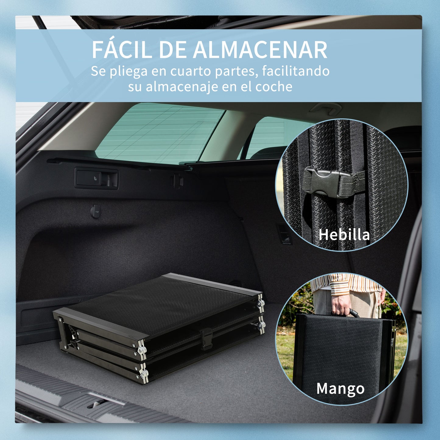 PawHut Rampa Plegable para Perros de Aluminio Rampa para Mascotas para Coche con Superficie Antideslizante Asa y Gancho Carga 60 kg 158x43,5x2,5 cm Negro