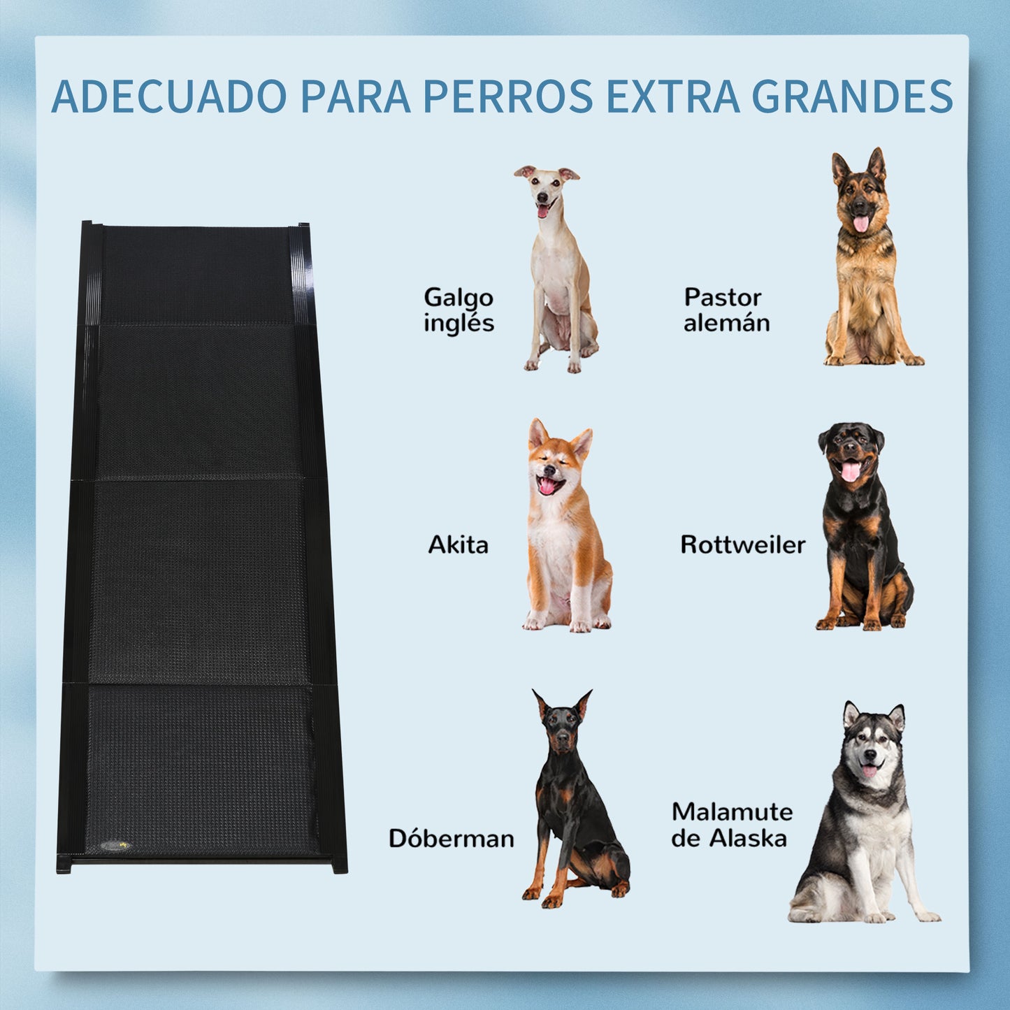 PawHut Rampa Plegable para Perros de Aluminio Rampa para Mascotas para Coche con Superficie Antideslizante Asa y Gancho Carga 60 kg 158x43,5x2,5 cm Negro