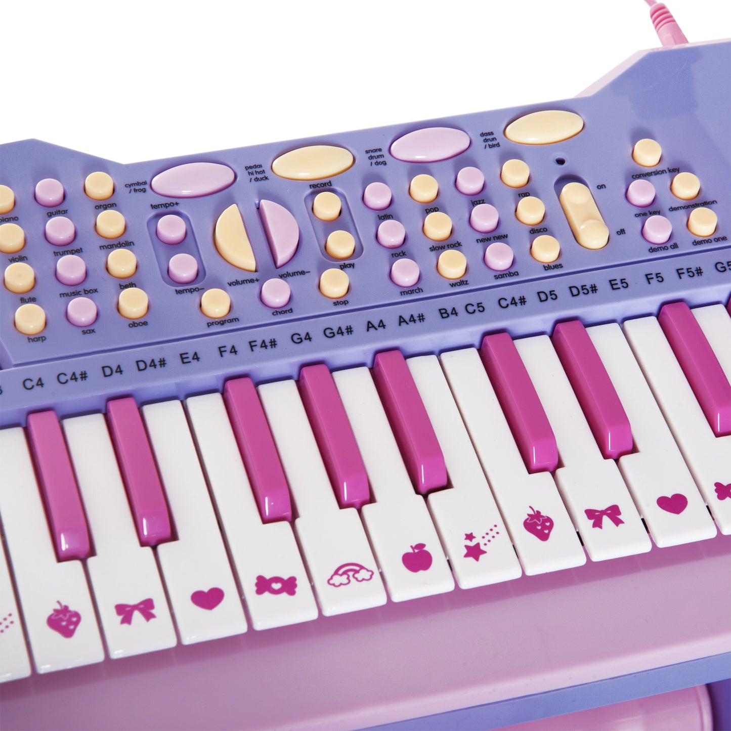 HOMCOM Piano Infantil 37 Teclas Teclado Electrónico Juego de Piano Regalo Juguete Educativo para Niños +3 Años con Micrófono Taburete Luces y 22 Canciones USB/MP3 Karaoke Rosa