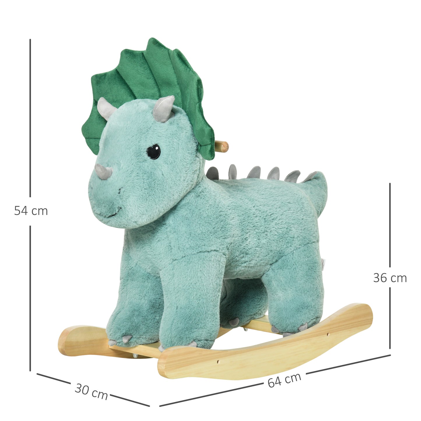 HOMCOM Caballito Balancín para Niños de +3 Años en Forma de Dinosaurio Caballo Balancín con Sonidos Realistas y Base de Madera Carga 45 kg 64x30x54 cm Verde Oscuro