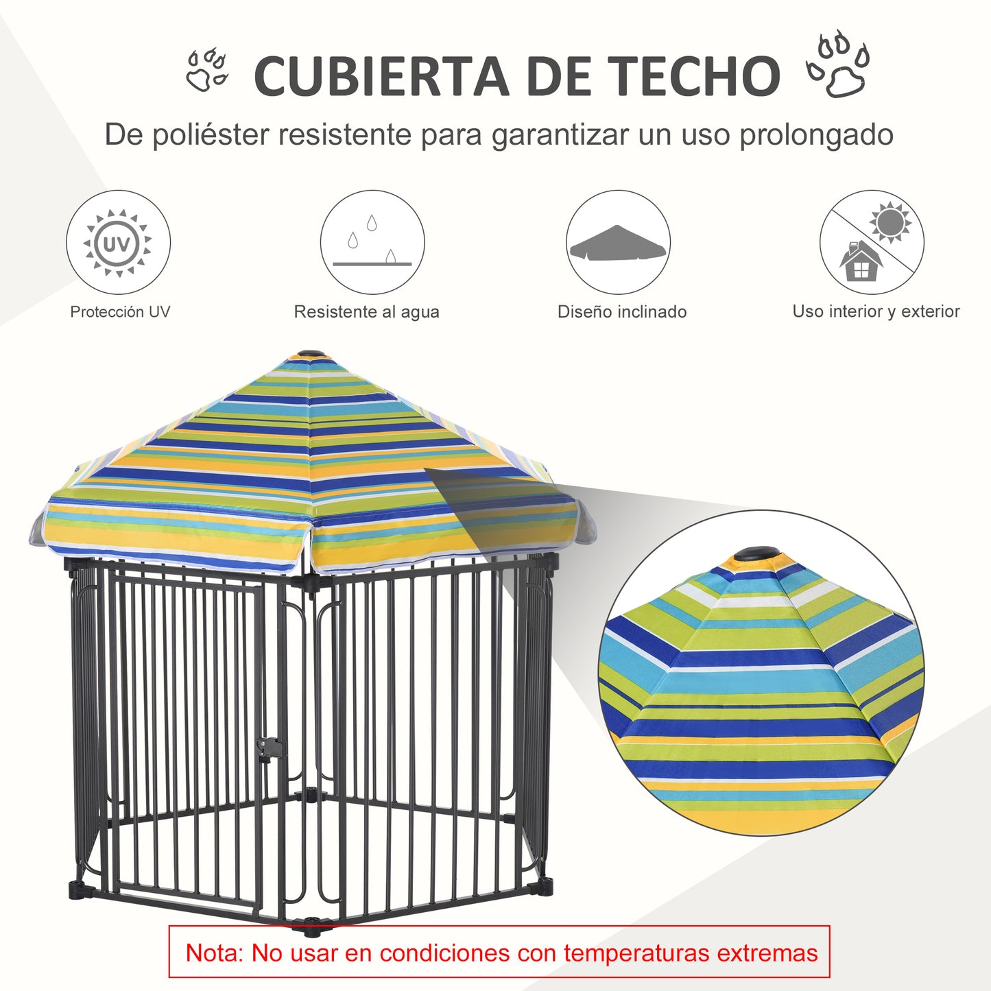 PawHut Parque para Perros 6 Vallas de Metal 61x76 cm Corrales Desmontables para Perros con Techo Hexagonal y Puerta con Cierre de Seguridad 122x105x119 cm Negro y Colorido