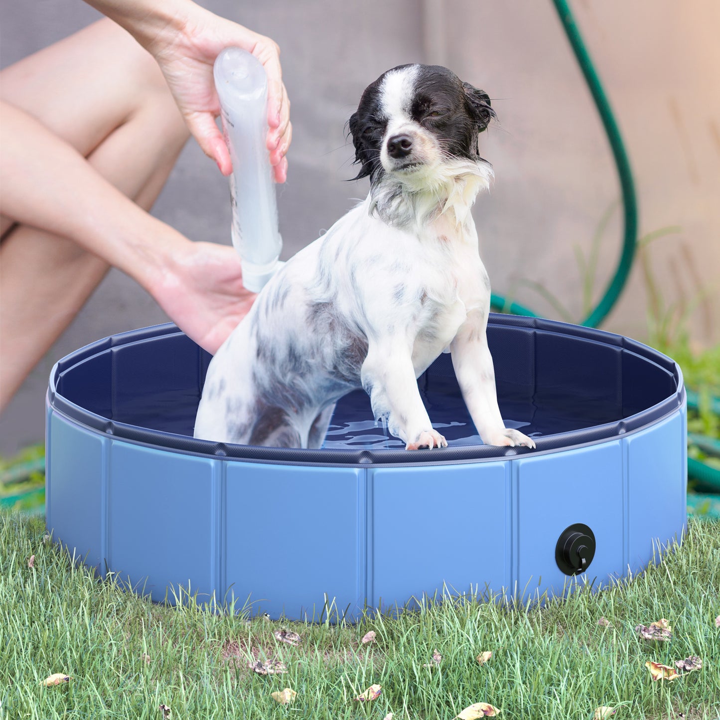 PawHut Piscina Plegable para Perros Gatos Ø80x20 cm Bañera Portátil para Mascotas PVC Antideslizante Múltiples Usos para Interiores y Exteriores Azul