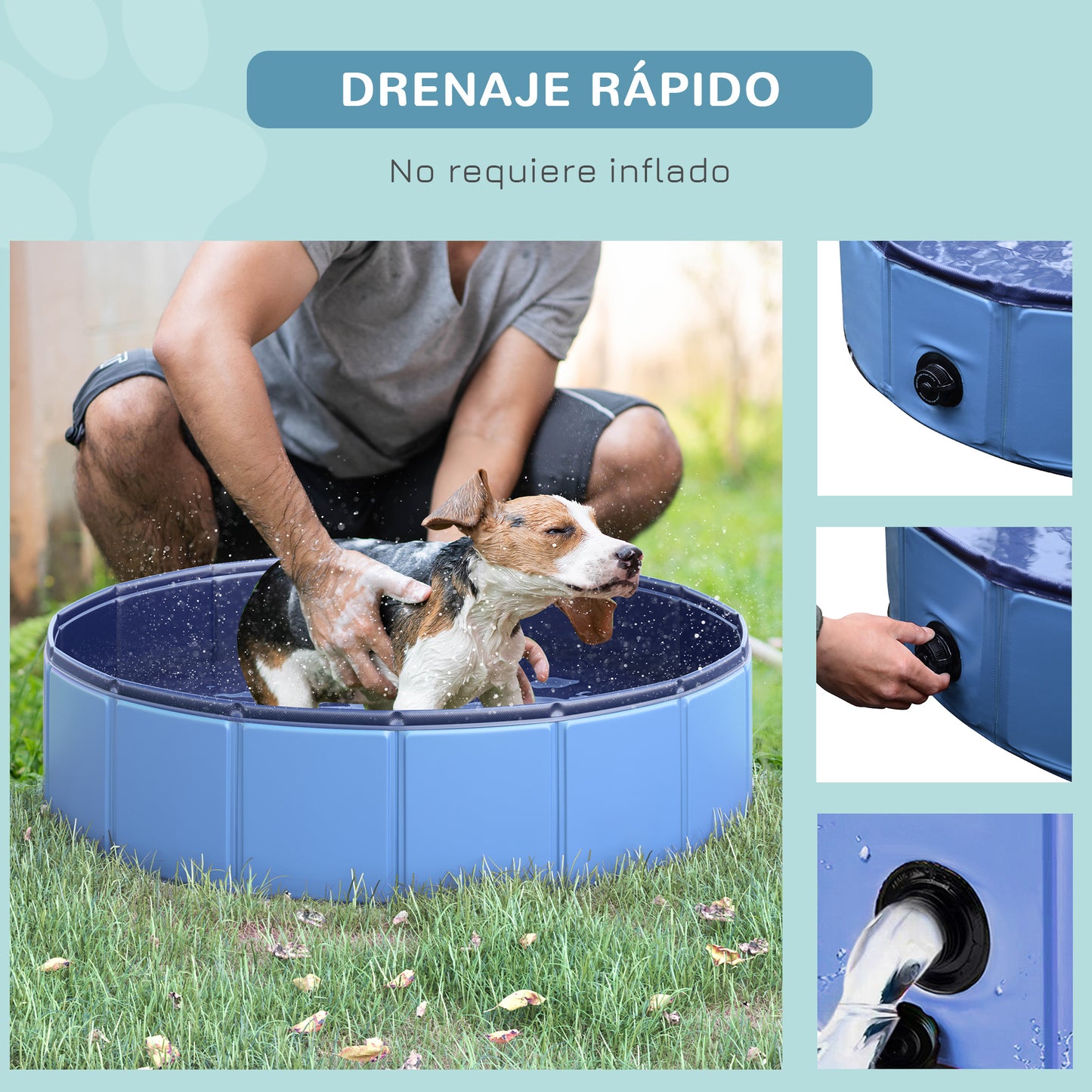 PawHut Piscina Plegable para Perros Gatos Ø80x20 cm Bañera Portátil para Mascotas PVC Antideslizante Múltiples Usos para Interiores y Exteriores Azul