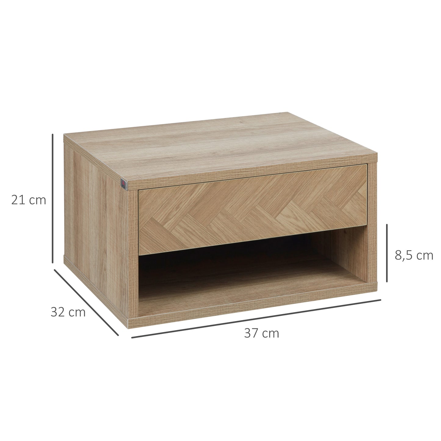 HOMCOM Juego de 2 Mesitas de Noche Flotantes Mesillas de Noche Mesas de Noche con Cajón para Dormitorio Salón 37x32x21 cm Natural