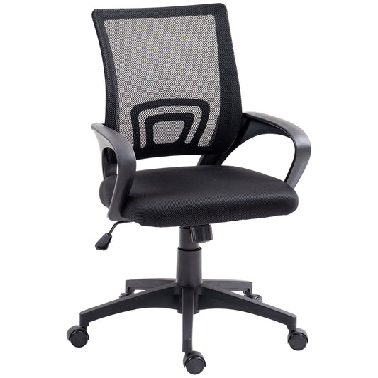 HOMCOM Silla de Oficina de Malla Silla de Escritorio Giratoria con Altura Ajustable Función de Basculante Soporte Lumbar y Reposabrazos Silla para Estudio Carga 120 kg Negro