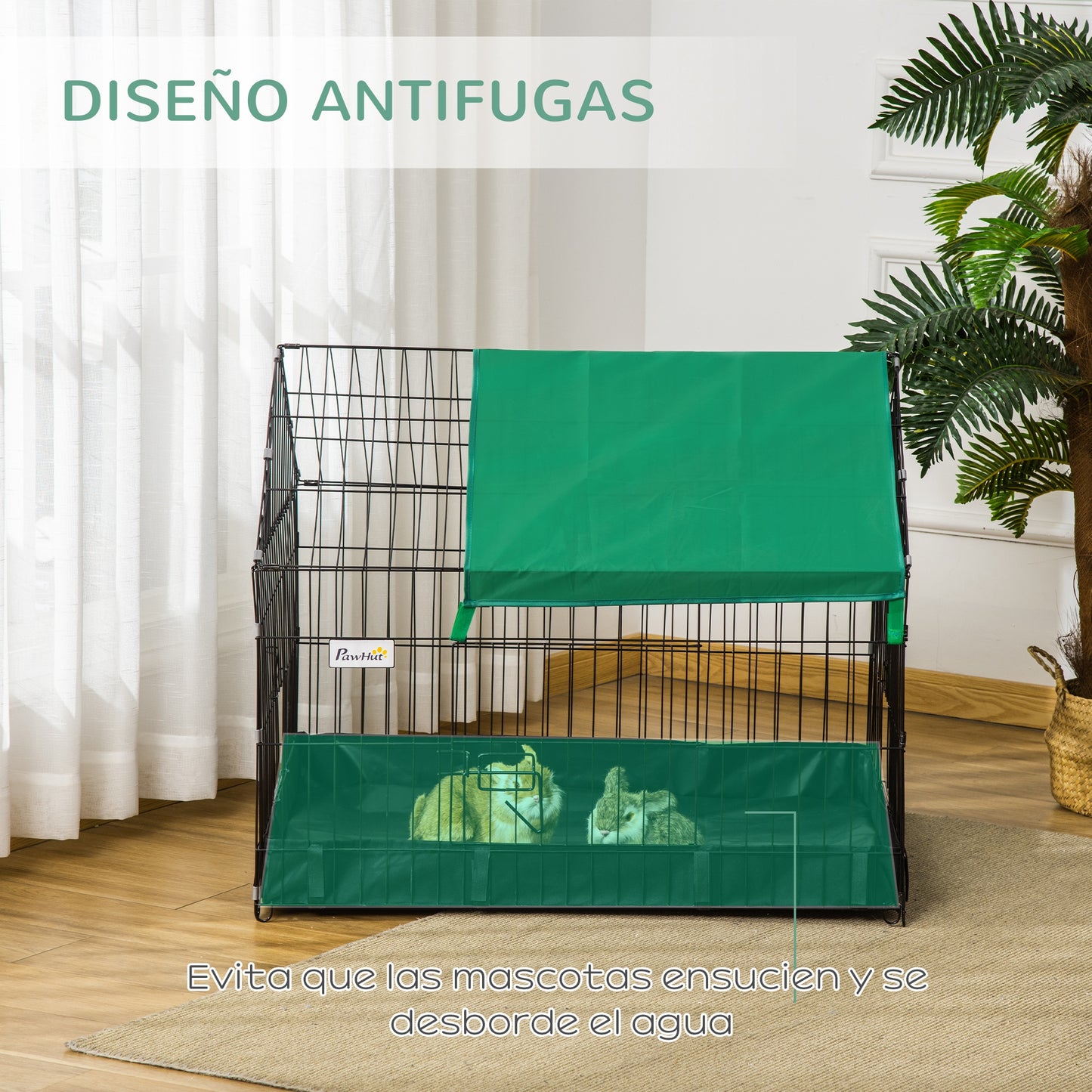 PawHut Jaula para Animales Pequeños Parque para Mascotas con 2 Puertas Toldo y Base con Tela Oxford Impermeable para Interior y Exterior 90x75x75 cm Negro y Verde