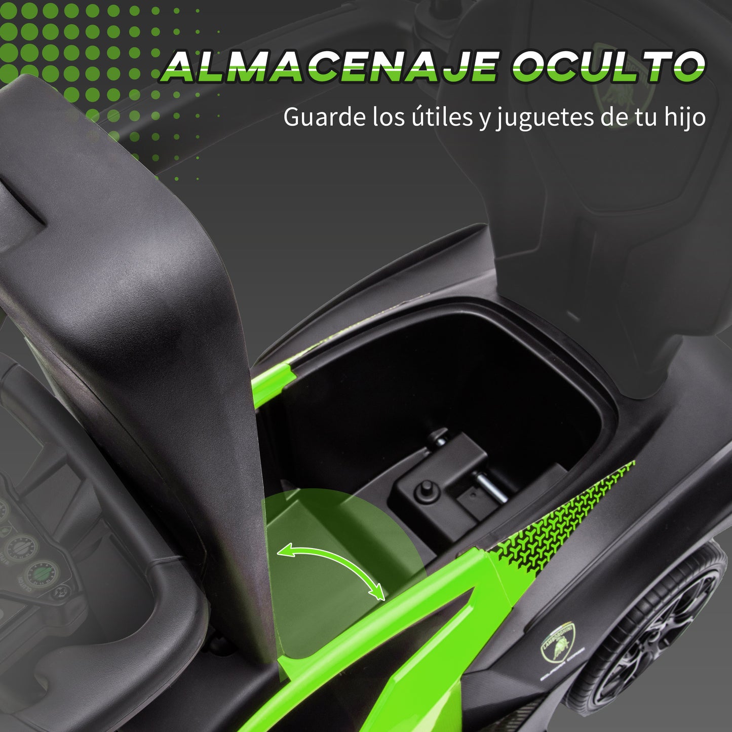 AIYAPLAY 2 en 1 Coche Correpasillos para Niños 12-36 Meses Lamborghini Essenza SCV12 Andador Empujador con Bocina Mango de Empuje y Barandilla Extraíbles 86,5x40x89,5 cm Verde y Negro