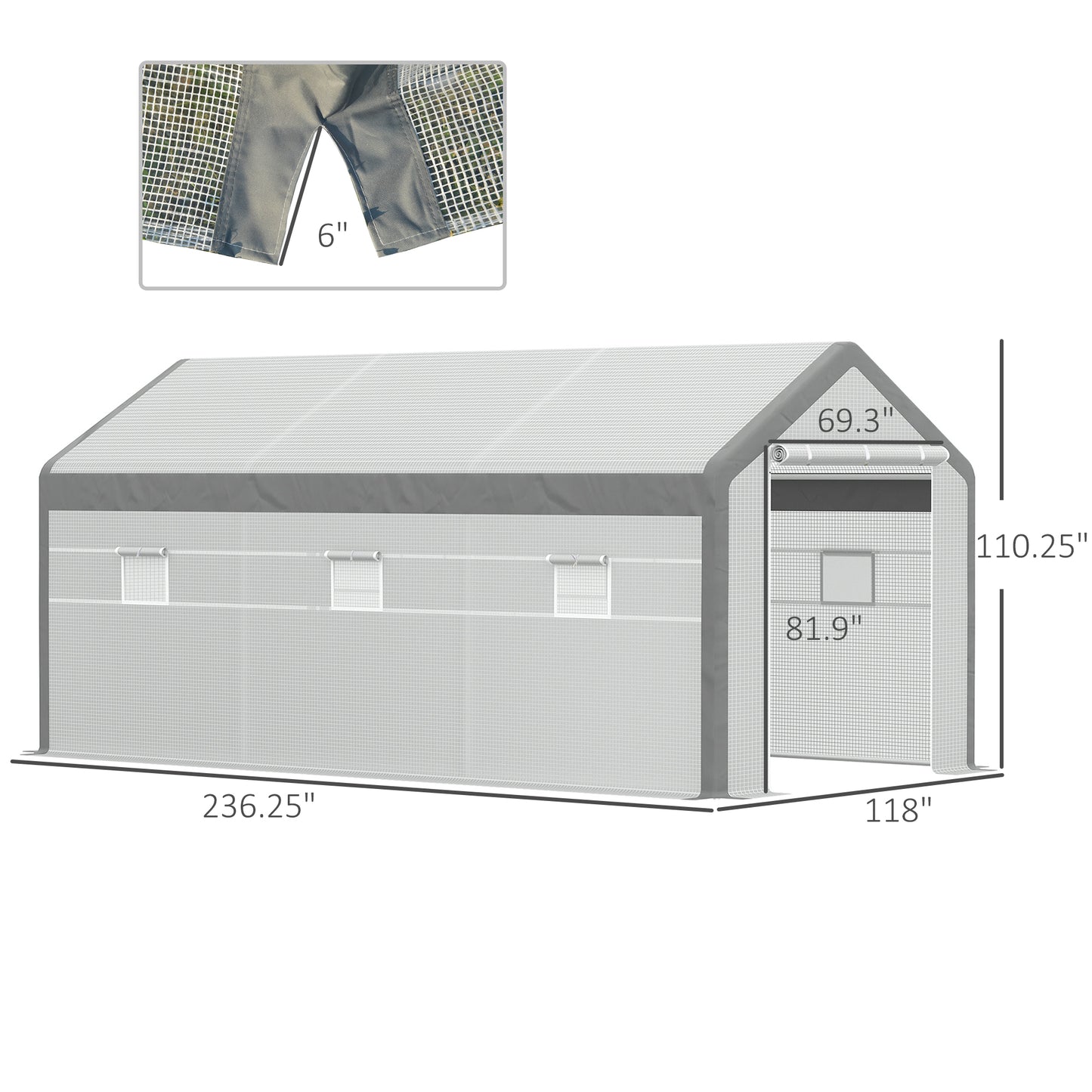 Outsunny Invernadero de Jardín 600x300x280 cm Invernadero de Túnel para Cultivo de Plantas Verduras con 2 Puertas 6 Ventanas Enrollables y Cubierta de Polietileno PE 140g/m² Blanco