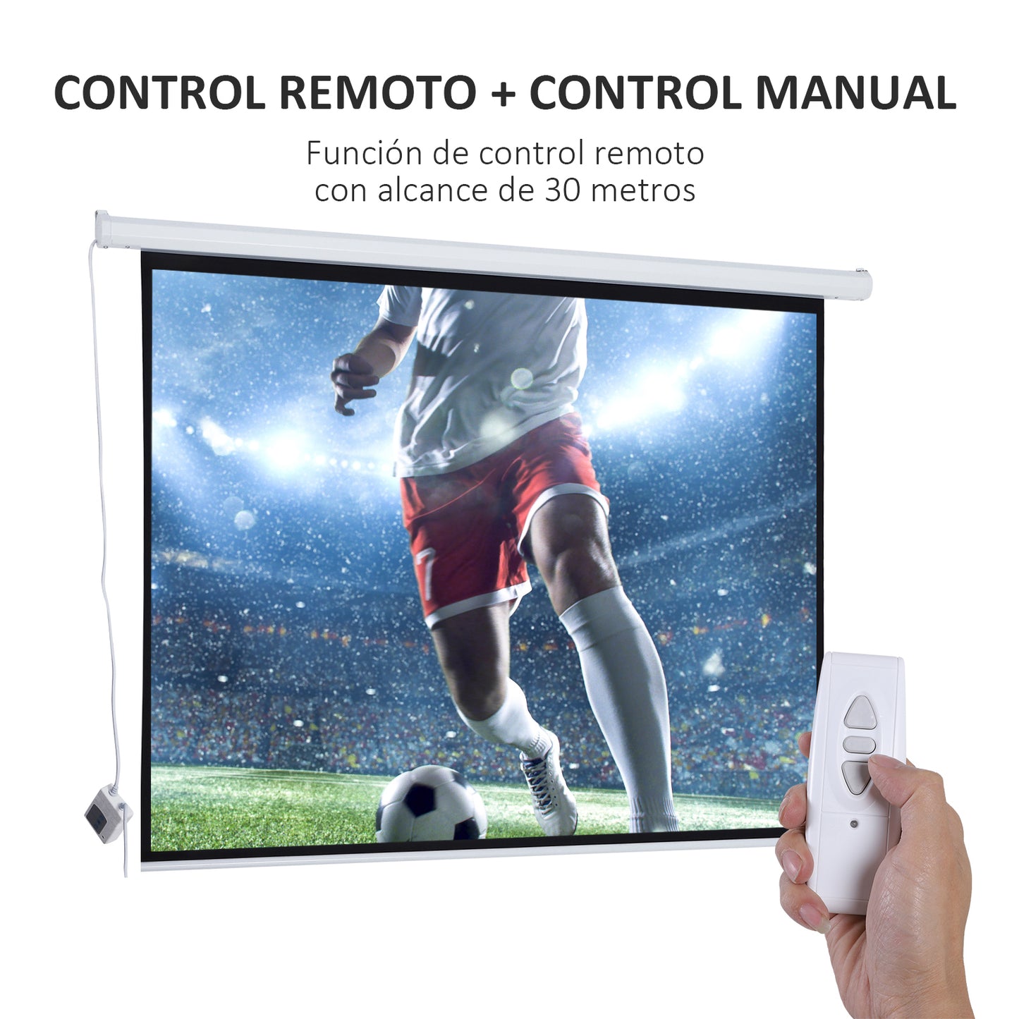 HOMCOM Pantalla Proyector Eléctrica Portátil Universal Pantalla para Proyección Motorizada 100" 4:3 con Control Remoto Cine en Casa Presentaciones Colgada de Pared