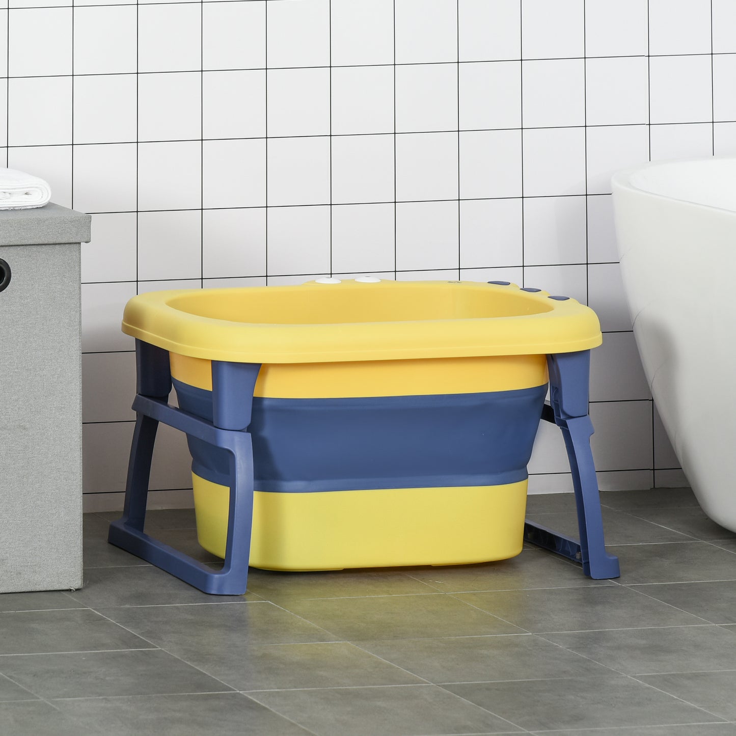 HOMCOM Bañera Plegable para Bebé de 0-3 Años Capacidad 105L Bañera Portátil para Niños con Patas Antideslizantes y Orificio de Drenaje Carga 50 kg 75,3x55,4x43 cm Amarillo y Azul