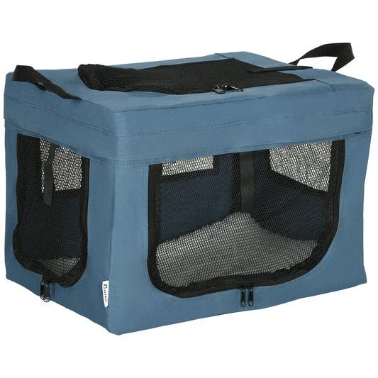 PawHut Transportín Mochila para Perros y Gatos Bolsa para Mascotas Transportador para Perros con 3 Puertas y Cojín Suave 48,5x34x34 cm Azul