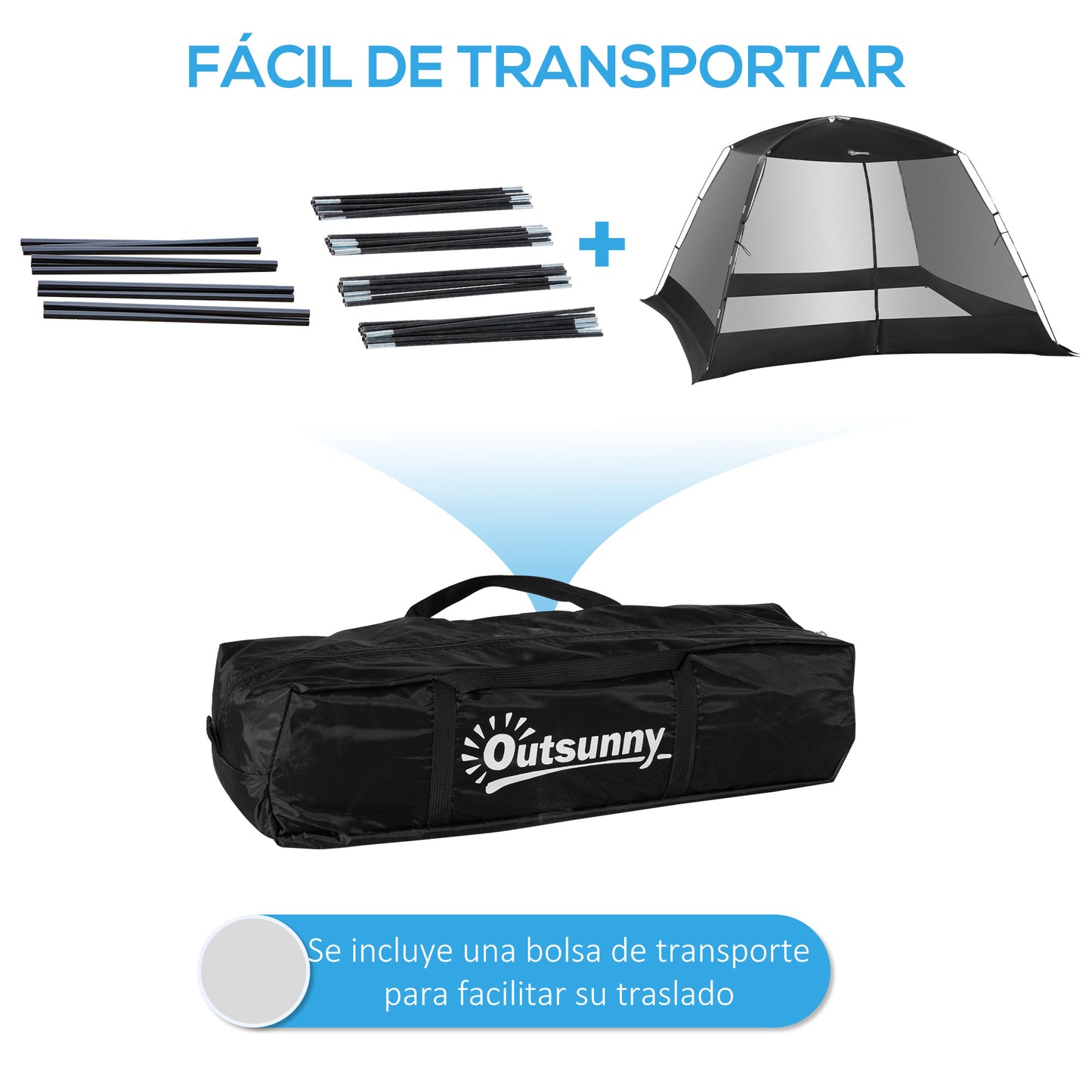 Outsunny Carpa de Jardín 3x3x2 m Cenador para 4-6 Personas Tienda de Campaña con 4 Mosquiteras y Puerta Incluye Bolsa de Transporte Protección Solar para Camping Viajes Exterior Negro