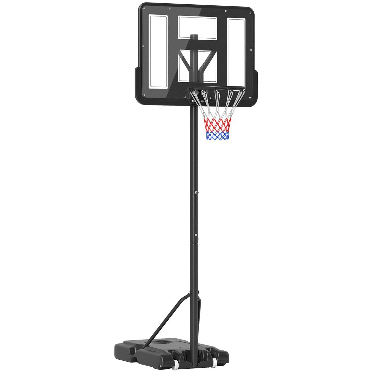 HOMCOM Canasta de Baloncesto de Exterior con Altura Ajustable 220-365 cm Aro de Baloncesto Portátil con Soporte Canasta de Baloncesto con Ruedas Base Rellenable Negro