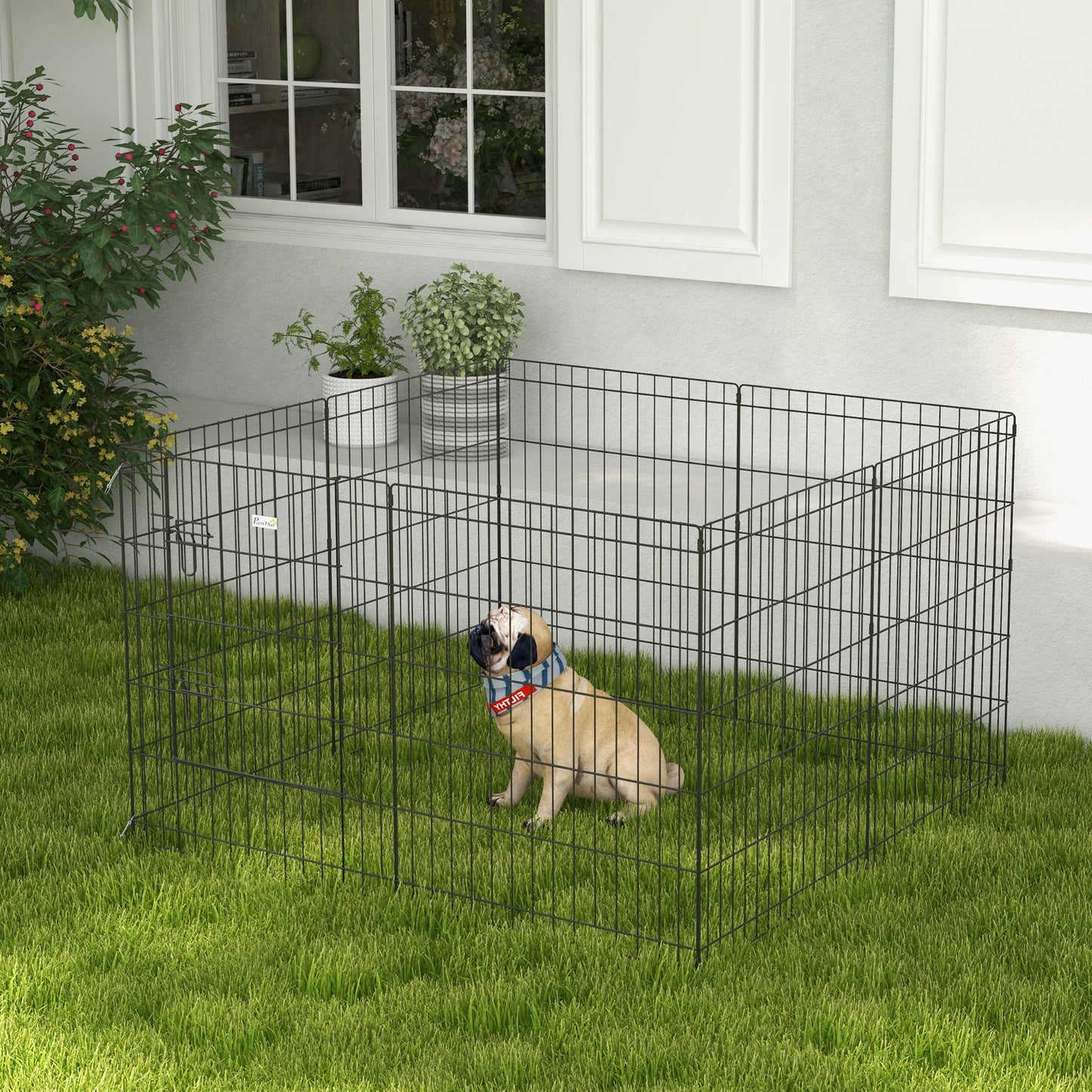 PawHut Parque para Perros de 8 Paneles 76x61 cm Jaula Metálica para Mascotas Vallas para Perros Plegables con Puerta y Doble Cerradura para Jardín Patio Exterior Negro