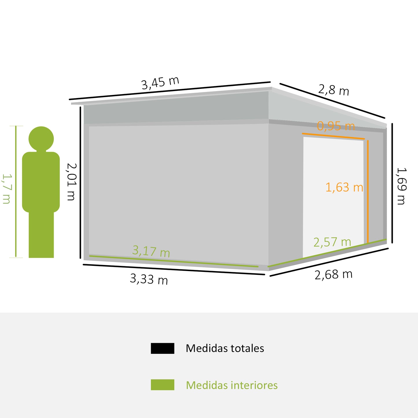 Outsunny Cobertizo de Jardín 280x345x201 cm 8,9 m² Caseta Exterior de Metálico para Almacenamiento de Herramientas con Puerta y 2 Ventanas Gris