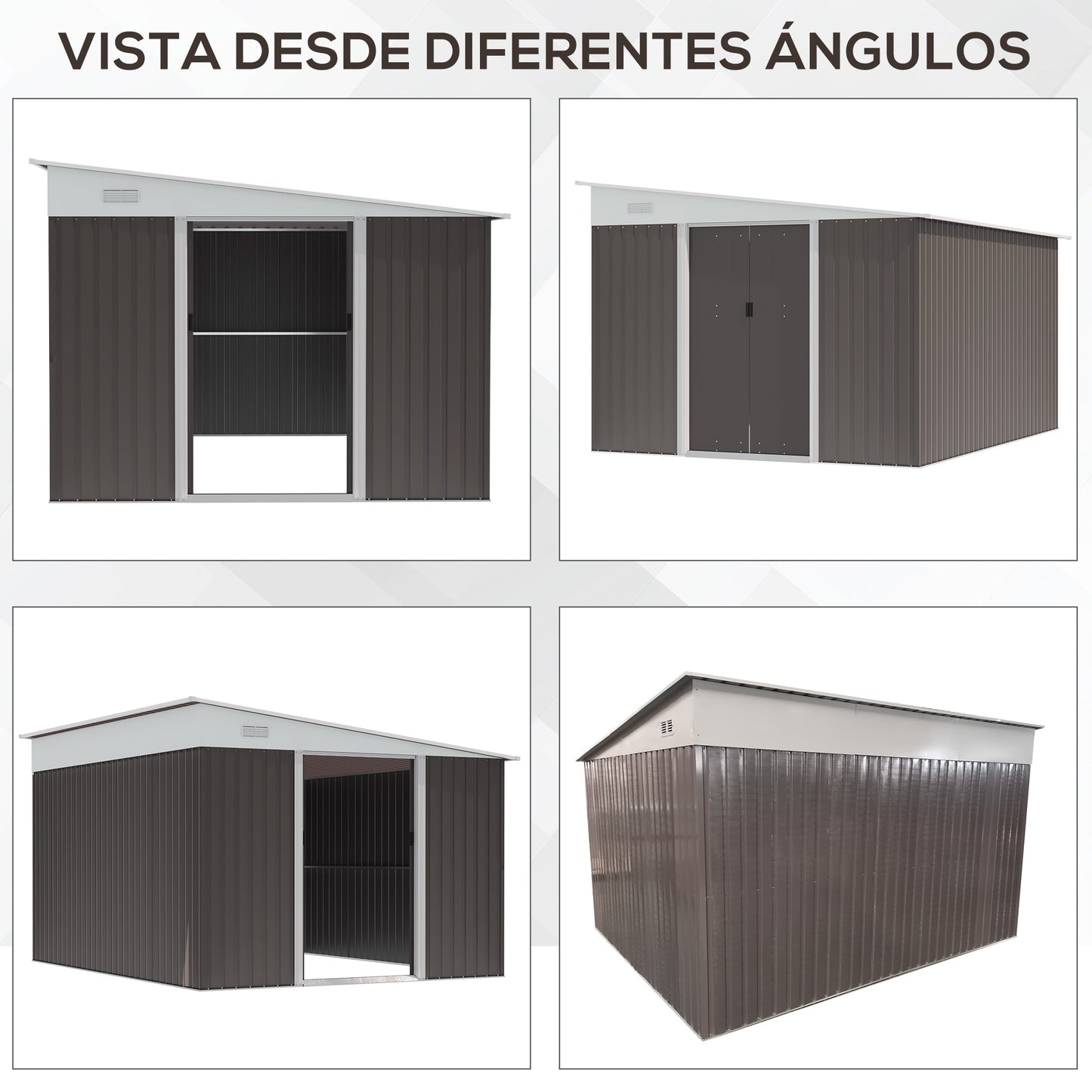 Outsunny Cobertizo de Jardín 280x345x201 cm 8,9 m² Caseta Exterior de Metálico para Almacenamiento de Herramientas con Puerta y 2 Ventanas Gris