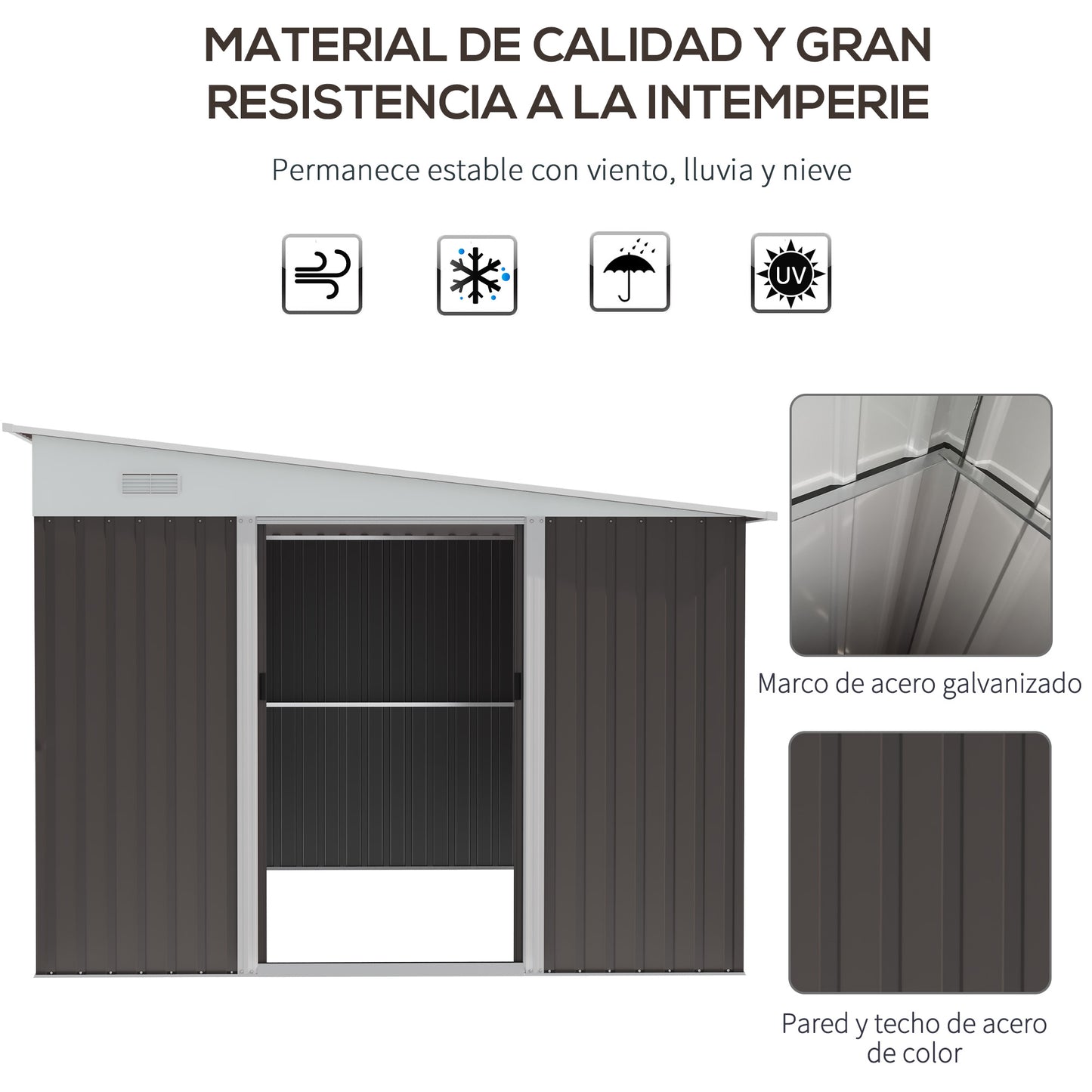 Outsunny Cobertizo de Jardín 280x345x201 cm 8,9 m² Caseta Exterior de Metálico para Almacenamiento de Herramientas con Puerta y 2 Ventanas Gris