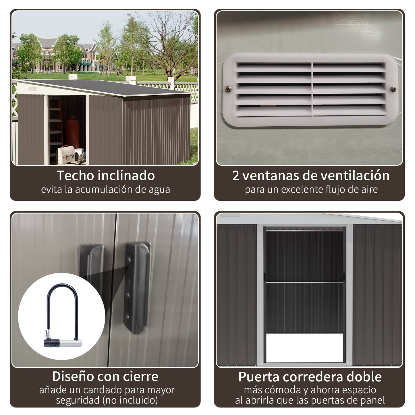 Outsunny Cobertizo de Jardín 280x345x201 cm 8,9 m² Caseta Exterior de Metálico para Almacenamiento de Herramientas con Puerta y 2 Ventanas Gris