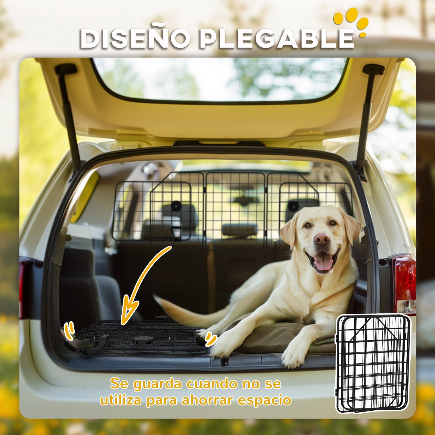 PawHut Barrera Protectora de Coche para Perros con Anchura Ajustable Rejilla para Perros de Coche Plegable de Acero 93-150x42 cm Negro