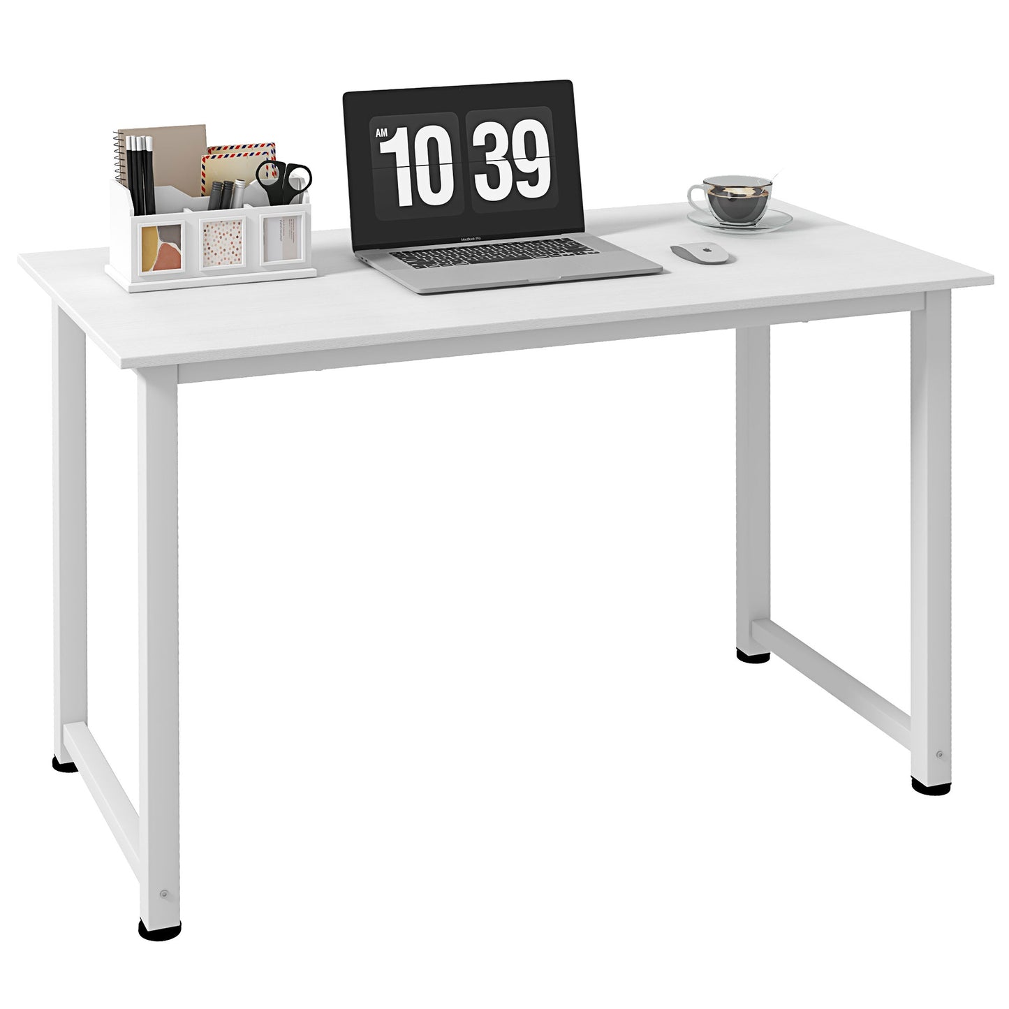 HOMCOM Mesa de Escritorio Moderna Mesa de Estudio con Marco de Acero y Pies Ajustables Mesa de Ordenador para Oficina Hogar 120x60x76 cm Blanco