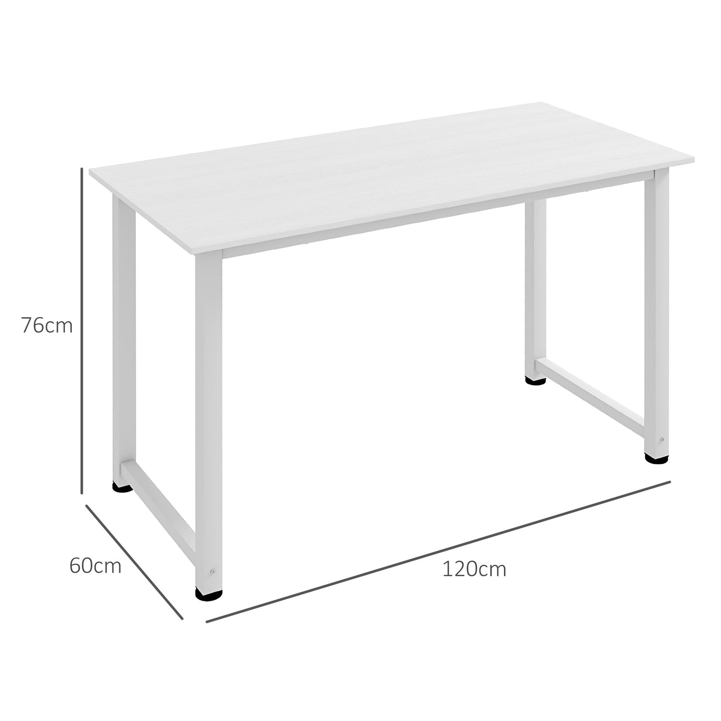 HOMCOM Mesa de Escritorio Moderna Mesa de Estudio con Marco de Acero y Pies Ajustables Mesa de Ordenador para Oficina Hogar 120x60x76 cm Blanco