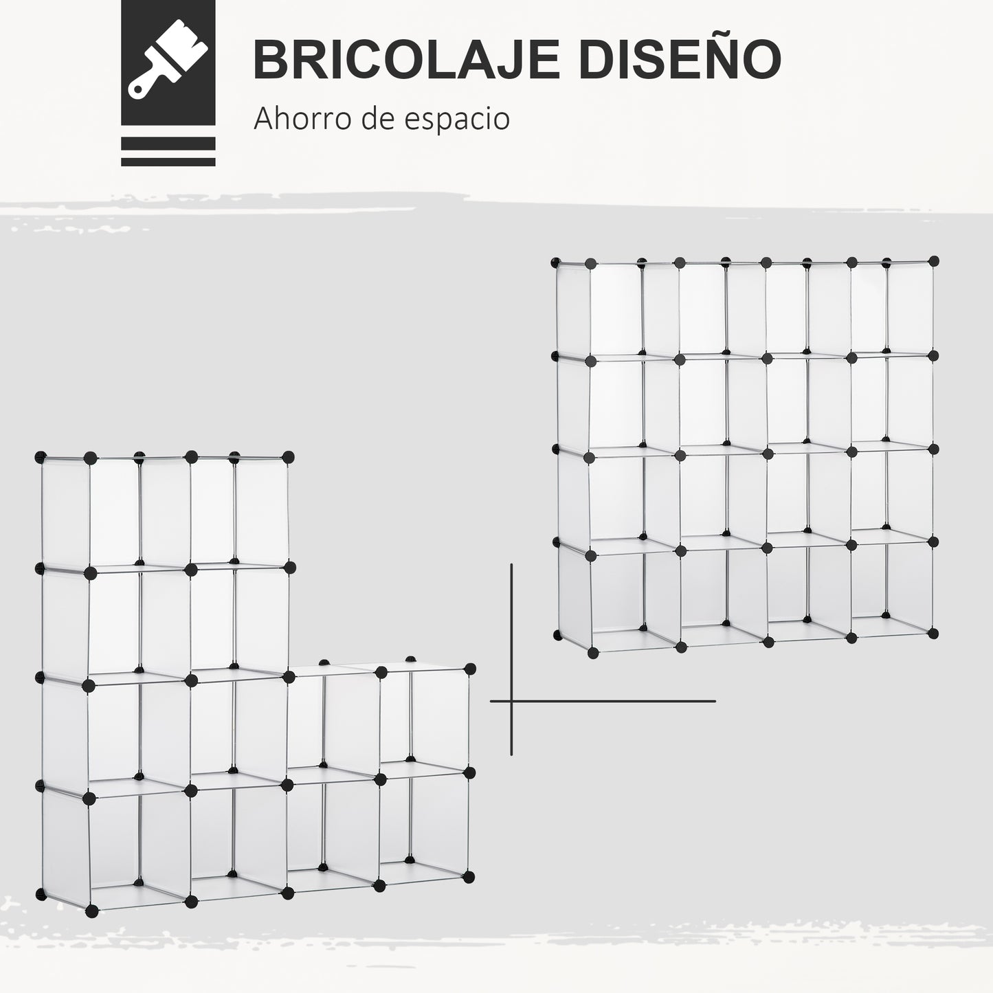 HOMCOM Armario Modular de Plástico Zapatero Organizador con 16 Cubos de 30x30x30cm para Entrada Pasillo Dormitorio 125x32x125 cm Transparente